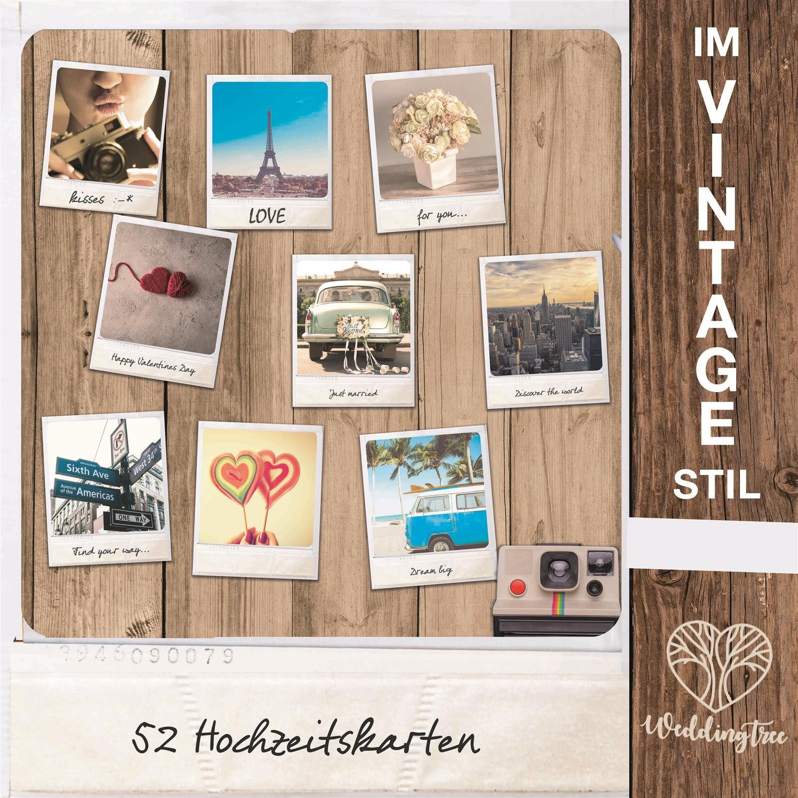 WeddingTree Postkarte 52 Postkarten Hochzeit Vintage - Postkarten Set, Vintage Postkarten Set