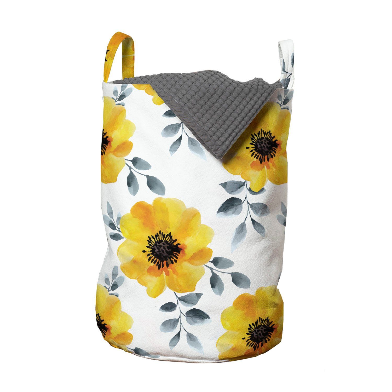 Abakuhaus Wäschesäckchen Wäschekorb mit Griffen Kordelzugverschluss für Waschsalons, Blumen Aquarell Mohnblüten