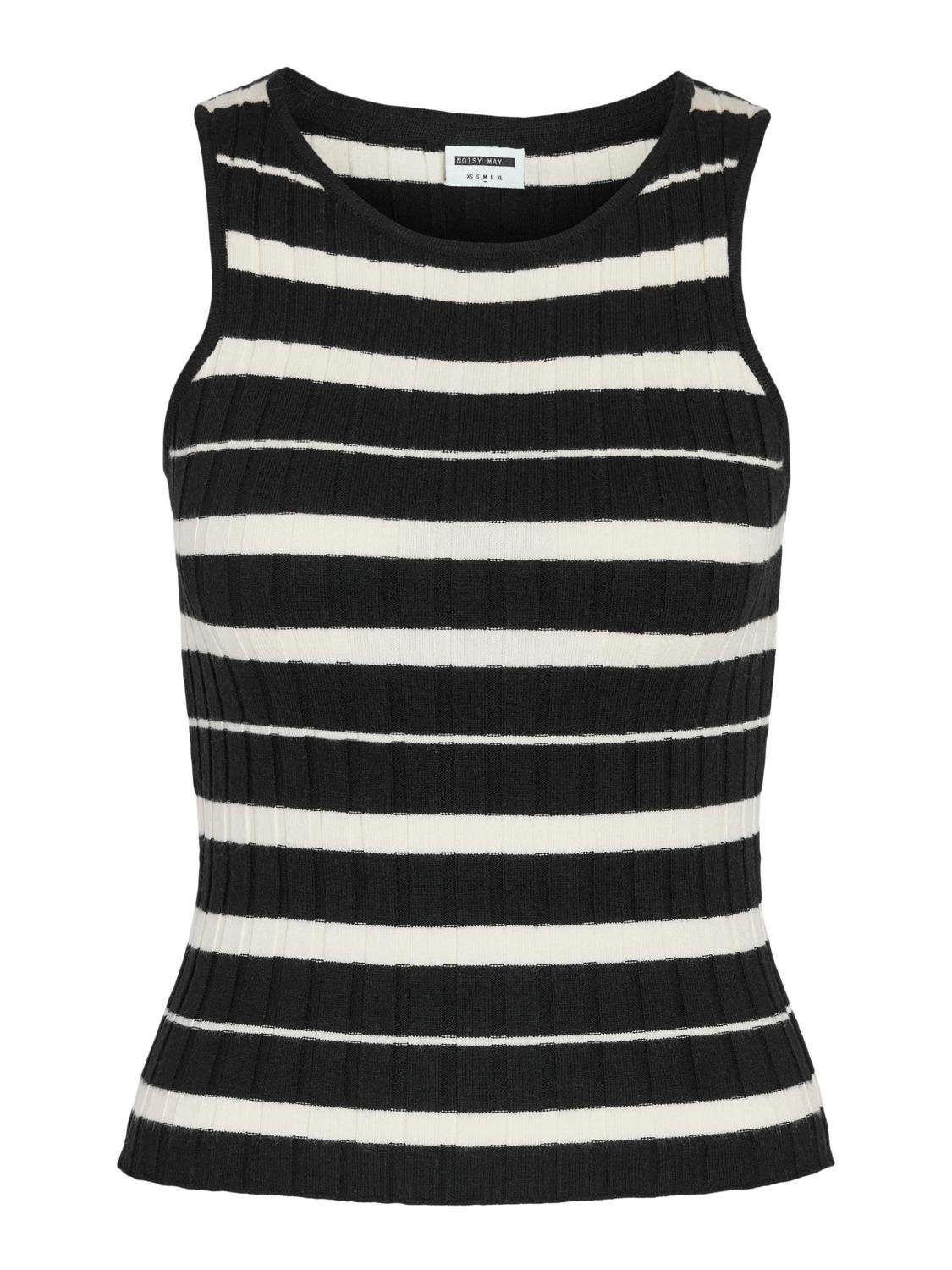 Noisy may Strickpullover V-Ausschnitt Streifen Ärmellos Strickpullover NMFREYA S/L O-NECK KNIT TOP FWD DD