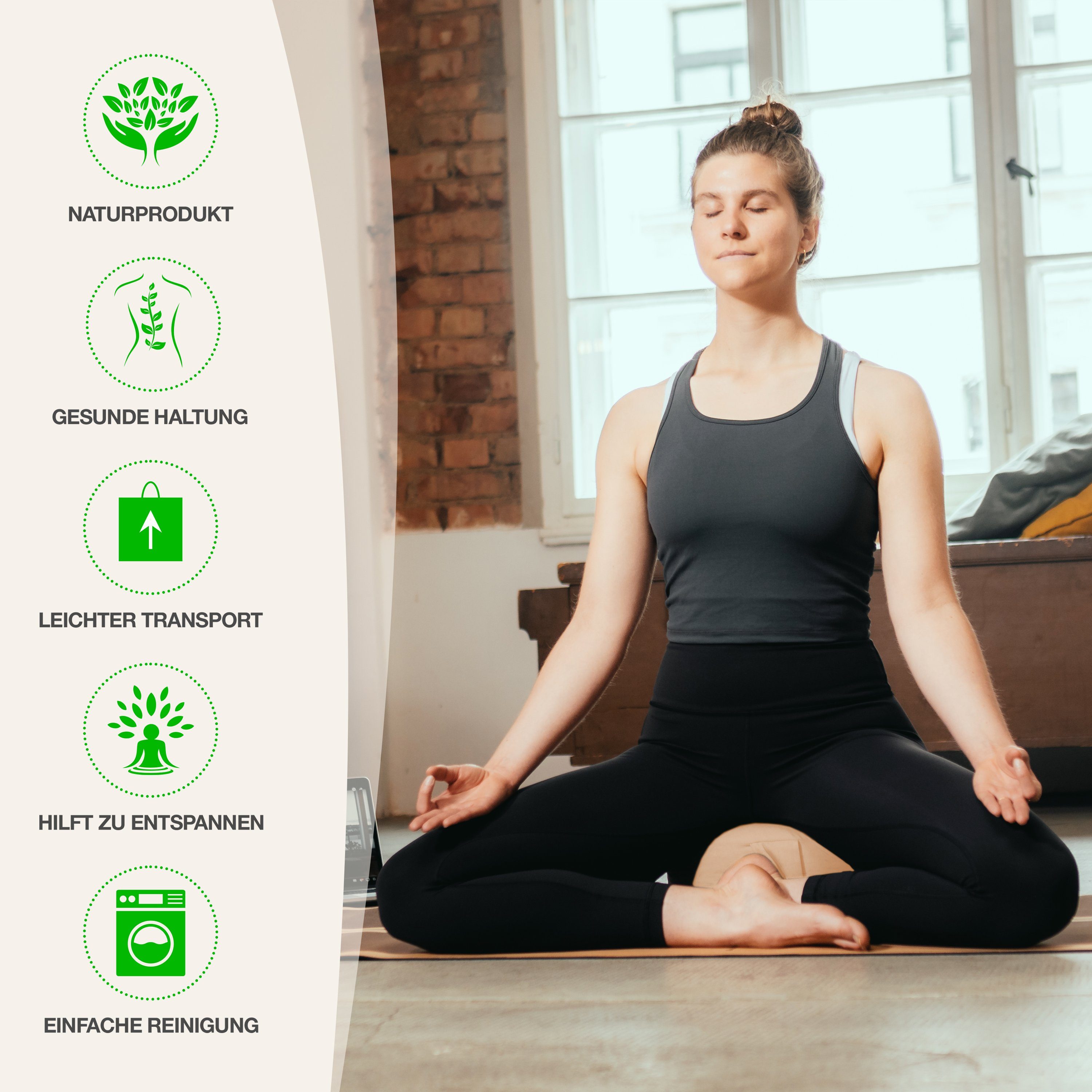 BACKLAxx® Meditationskissen rund 35 cm XL – Yoga Kissen mit formstabiler Buchweizenfüllung, für Meditation & Entspannung – Sitzkissen