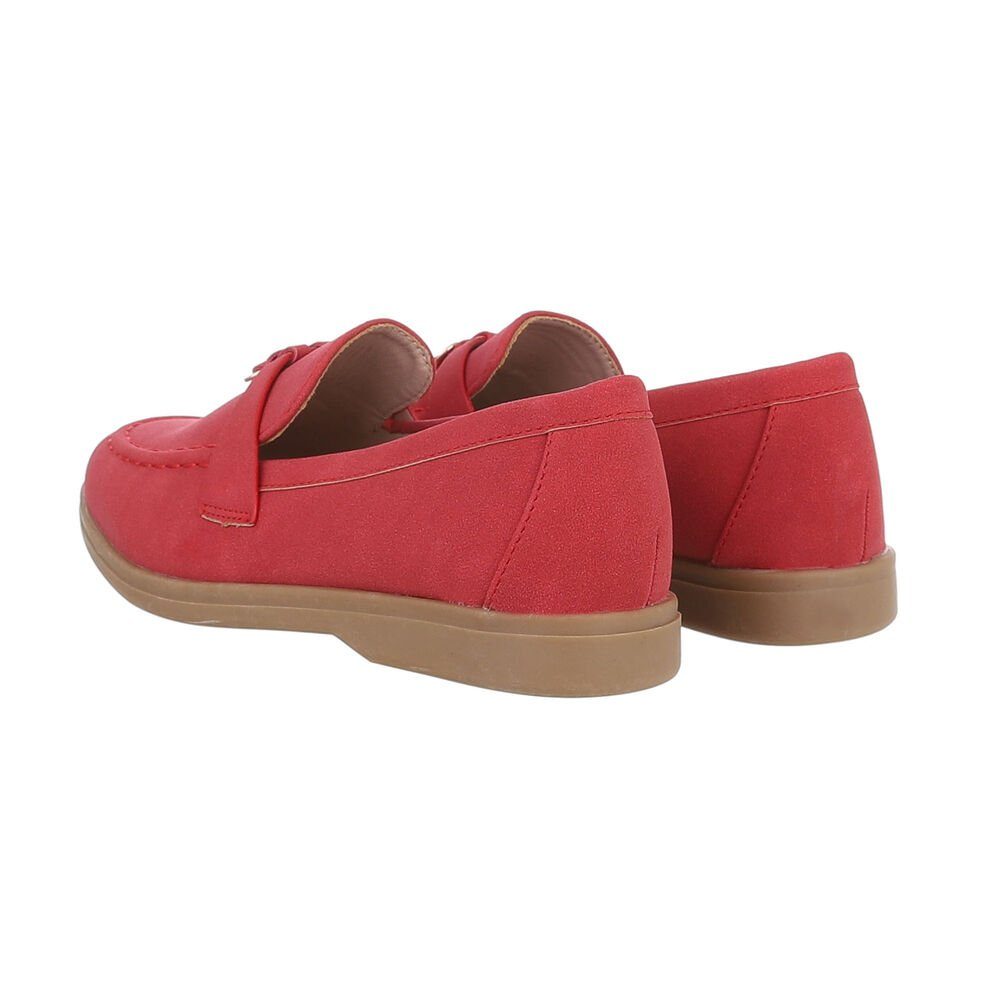 Ital-Design Damen Mokassins Freizeit Slipper Blockabsatz Mokassins in Rot