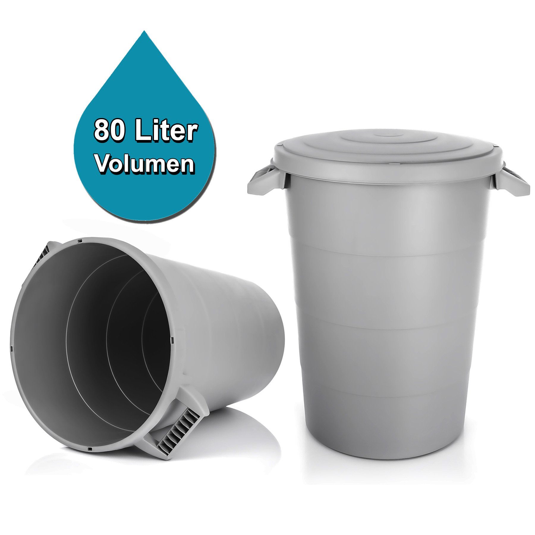 BigDean Mülleimer Wetterfeste Universaltonne mit Deckel und 2 stabilen Tragegriffen 80 L, Sicherer Verschluss, Einfaches Handling, Zeitloses Anthrazit/Grau