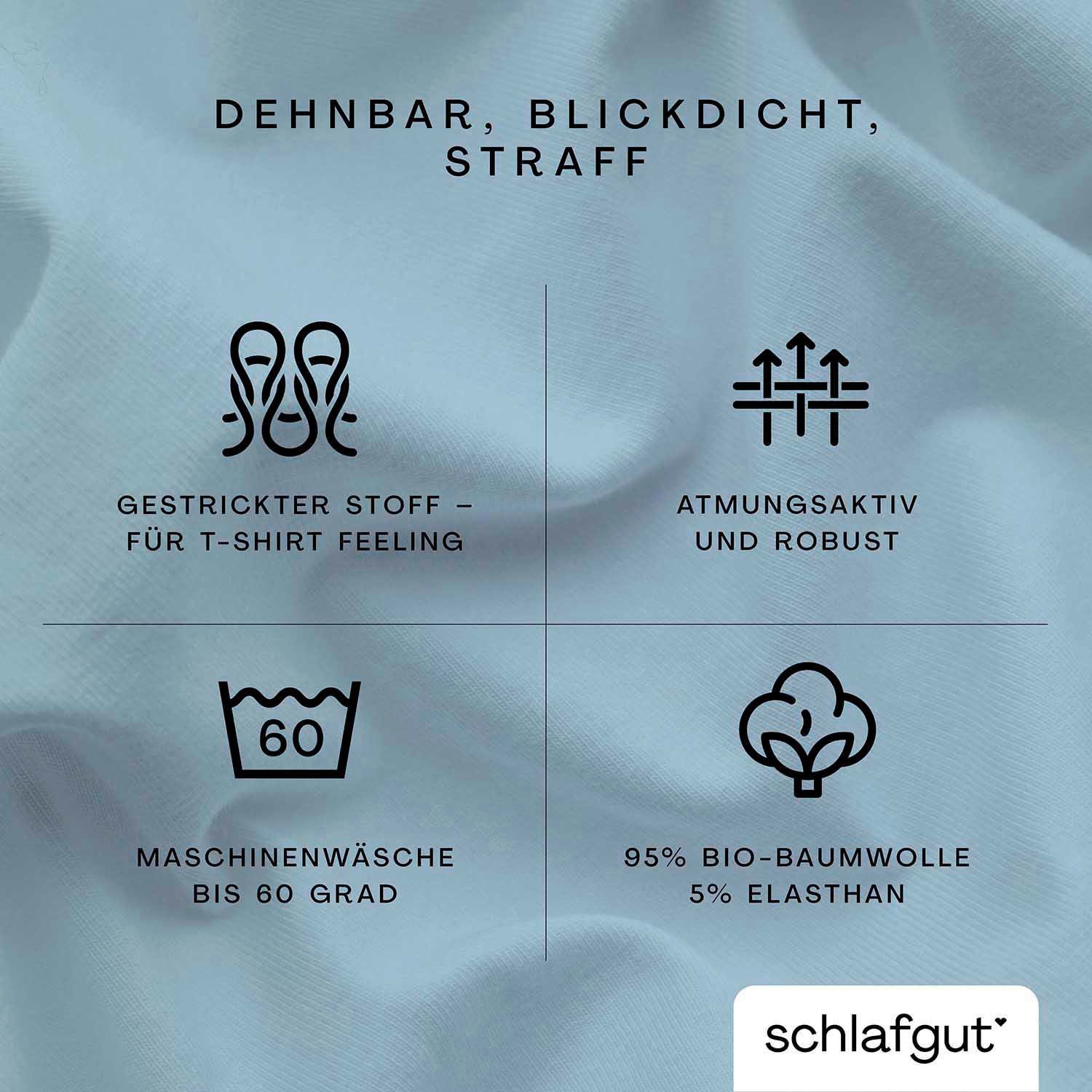Schlafgut Spannbettlaken PURE BOXSPRING Bio-Baumwolle mit Elasthan, 170 g/m², Bettlaken, Jersey-Elasthan, Gummizug: rundum, (1 Stück), PREMIUM Boxspringbett Laken bis 40 cm Höhe, dehnbar blickdicht, straff