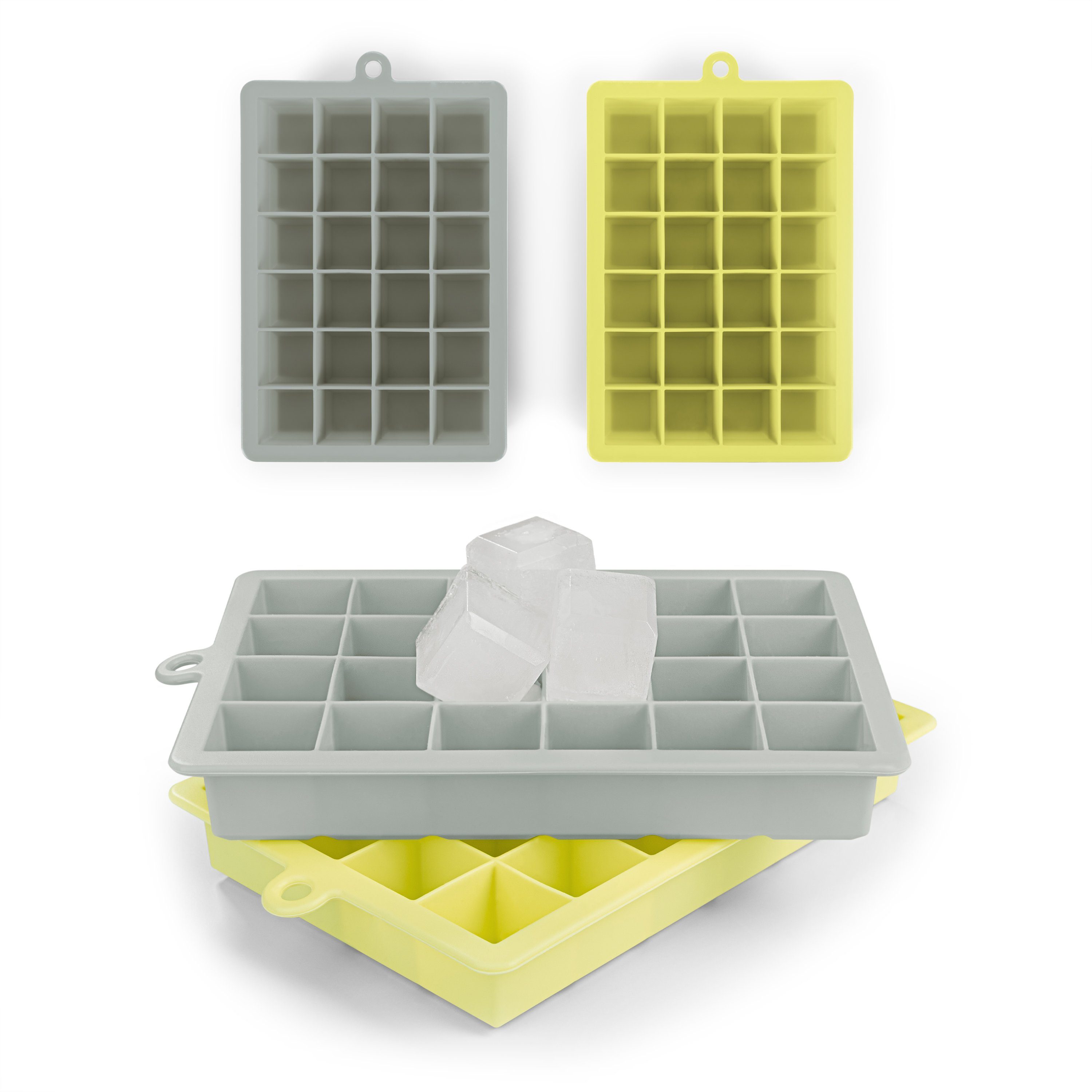 Blumtal Eiswürfelform Eiswürfelform Silikon Würfel - Würfelgröße M, 2x24er Pack, BPA frei, Leichtes Herauslösen der Eiswürfel Grau & Gelb