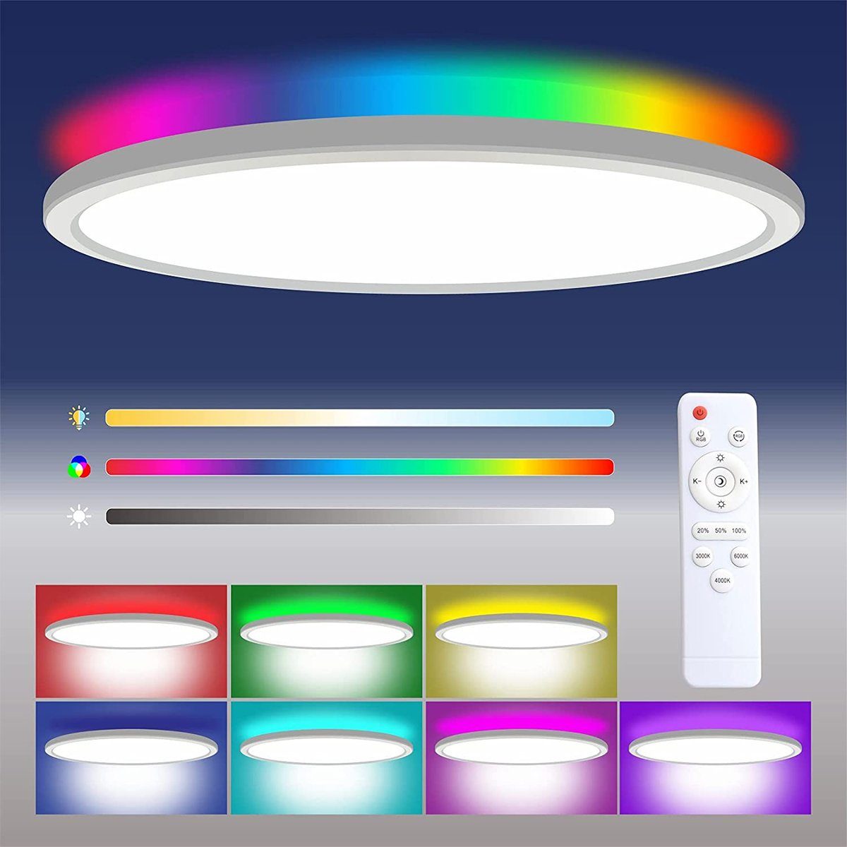 XDeer LED-Sternenhimmel Led Deckenleuchte Deckenbeleuchtung Dimmbar, mit Fernbedienung Rund RGB Farbwechsel LED Deckenlampe