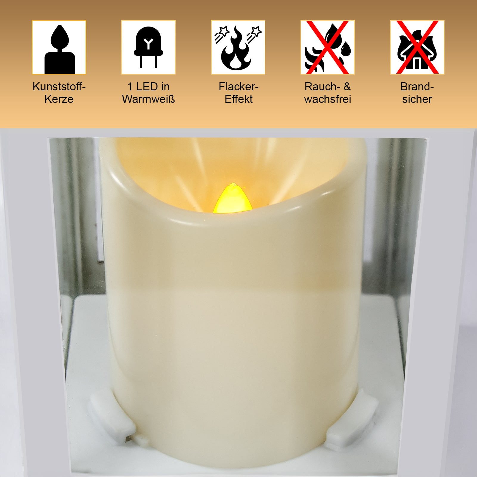 EAXUS LED Laterne Windlicht mit realistischem Flammeneffekt, LED fest integriert, warmweiß, 360° drehbarer Aufhängering, täuschend echte LED-Kerze
