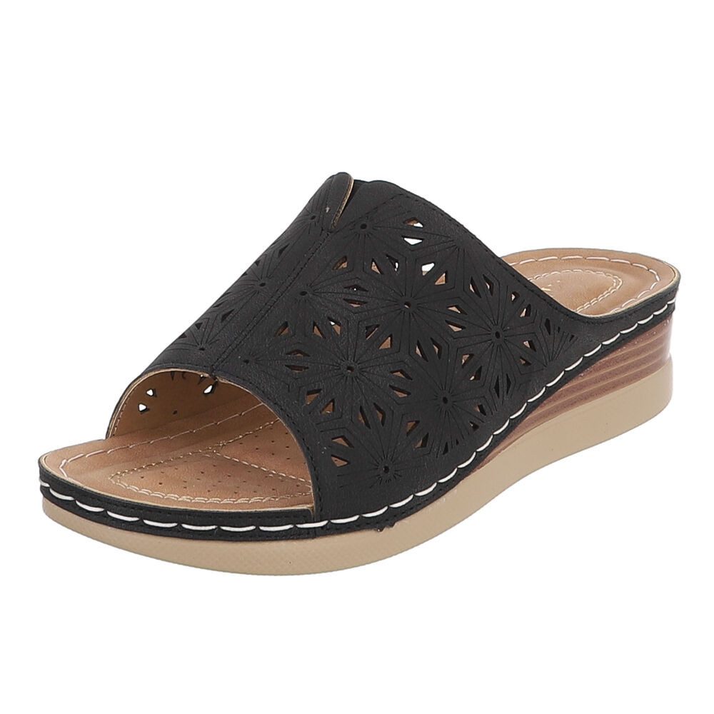 Ital-Design Damen Pantolette mit Lochprägung und Keilsohle Pantolette (91849306) Keilabsatz/Wedge Keilsandaletten in Schwarz