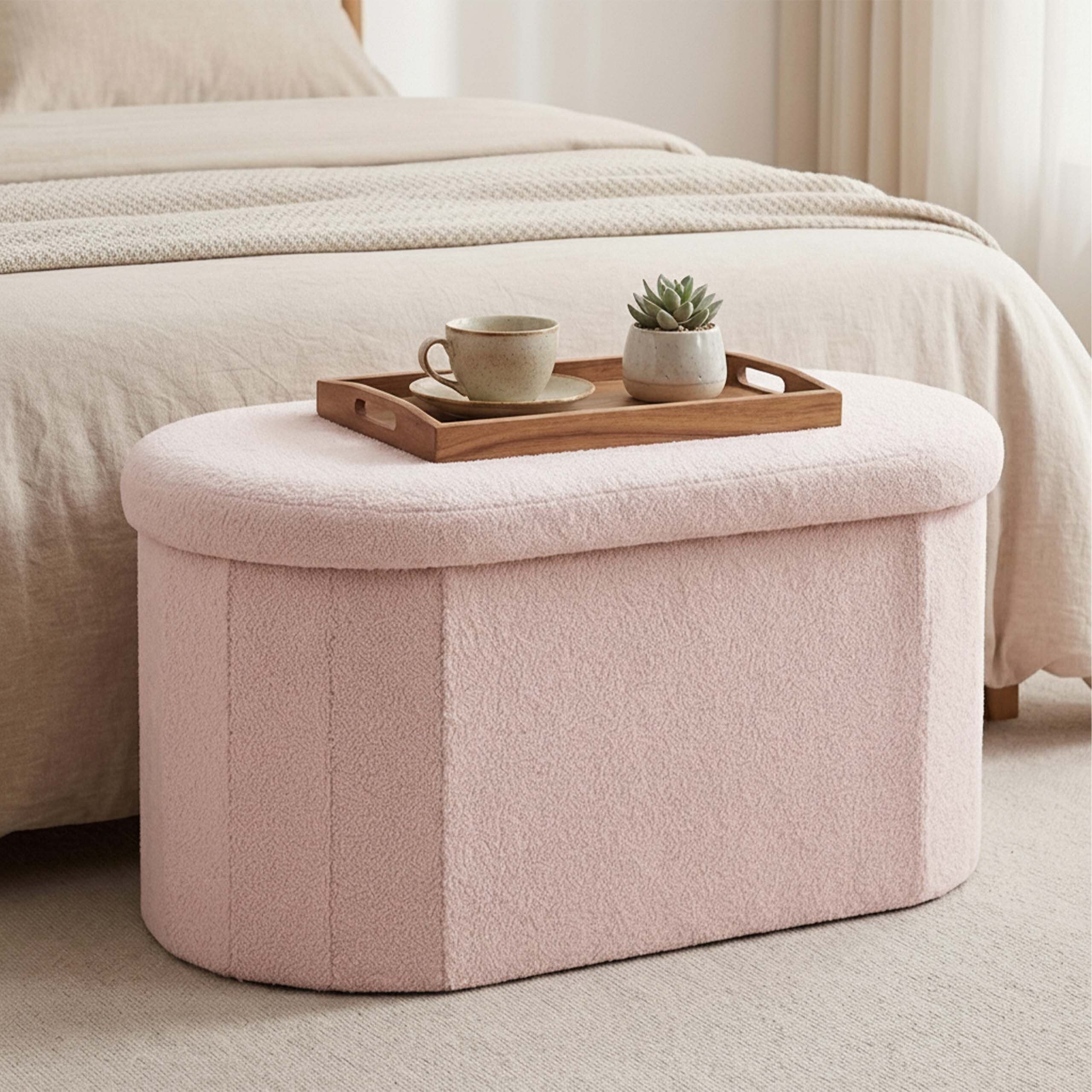 relaxdays Sitztruhe Sitzbank aus Teddystoff (1-St), Rosa – Bild 2 von 5