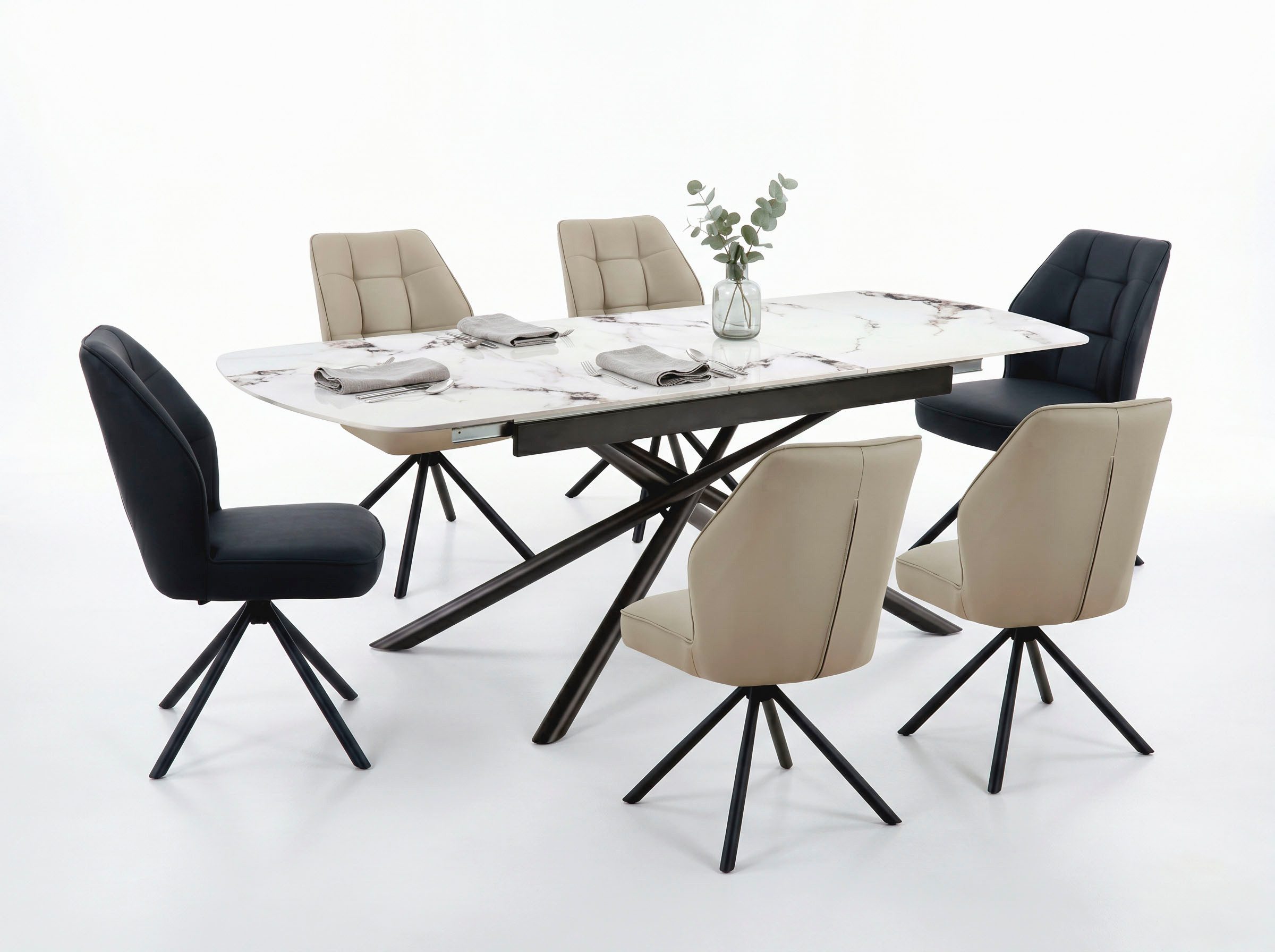 HELA 4-Fußstuhl BRAGA (1 St), XL Sitzbreite, 360° drehbar mit Auto-Return, Echtleder