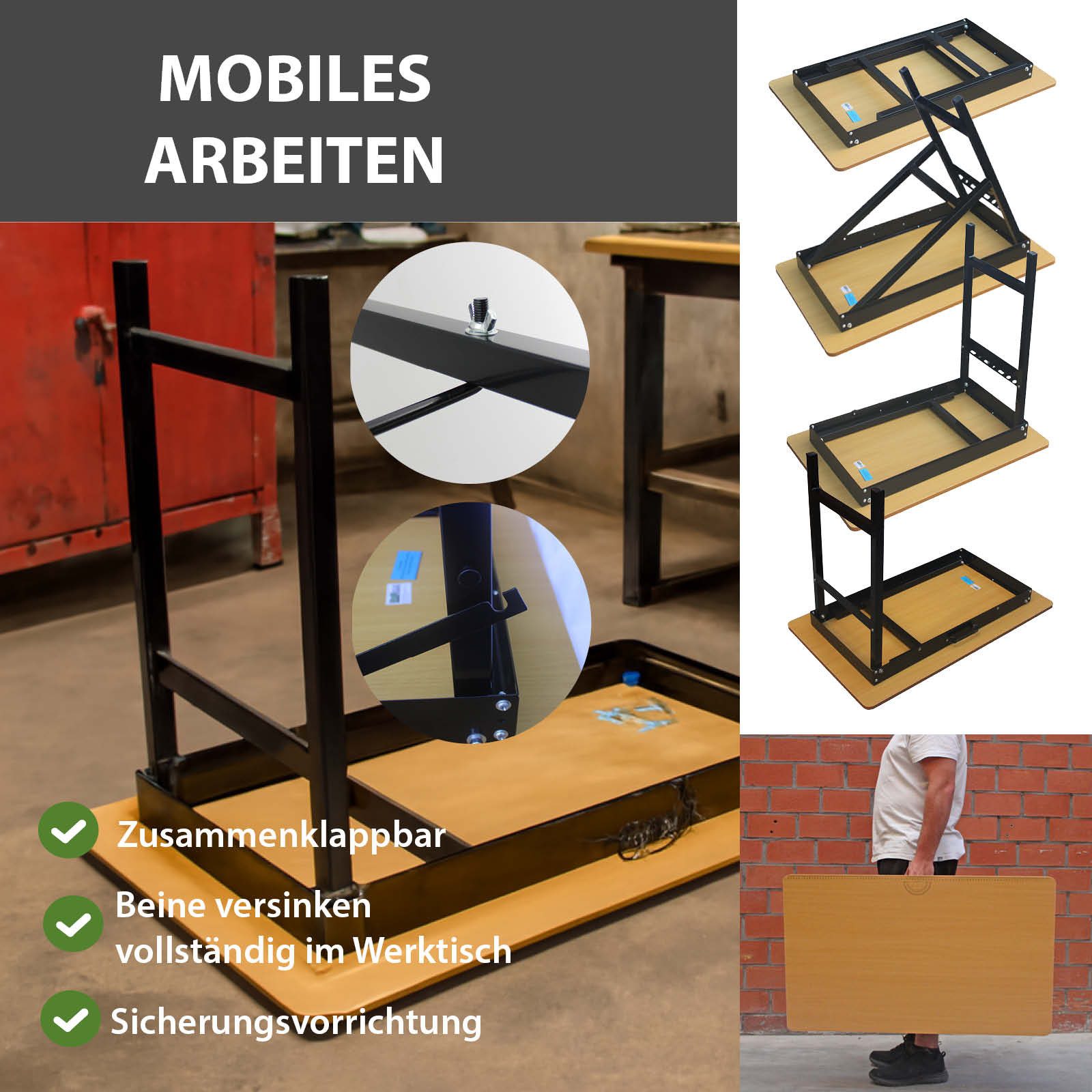 TRUTZHOLM Werkbank Werktisch 100 x 60 x 75cm 150kg Tragegriff Werkbank Arbeitstisch, (Artikel), klappbar