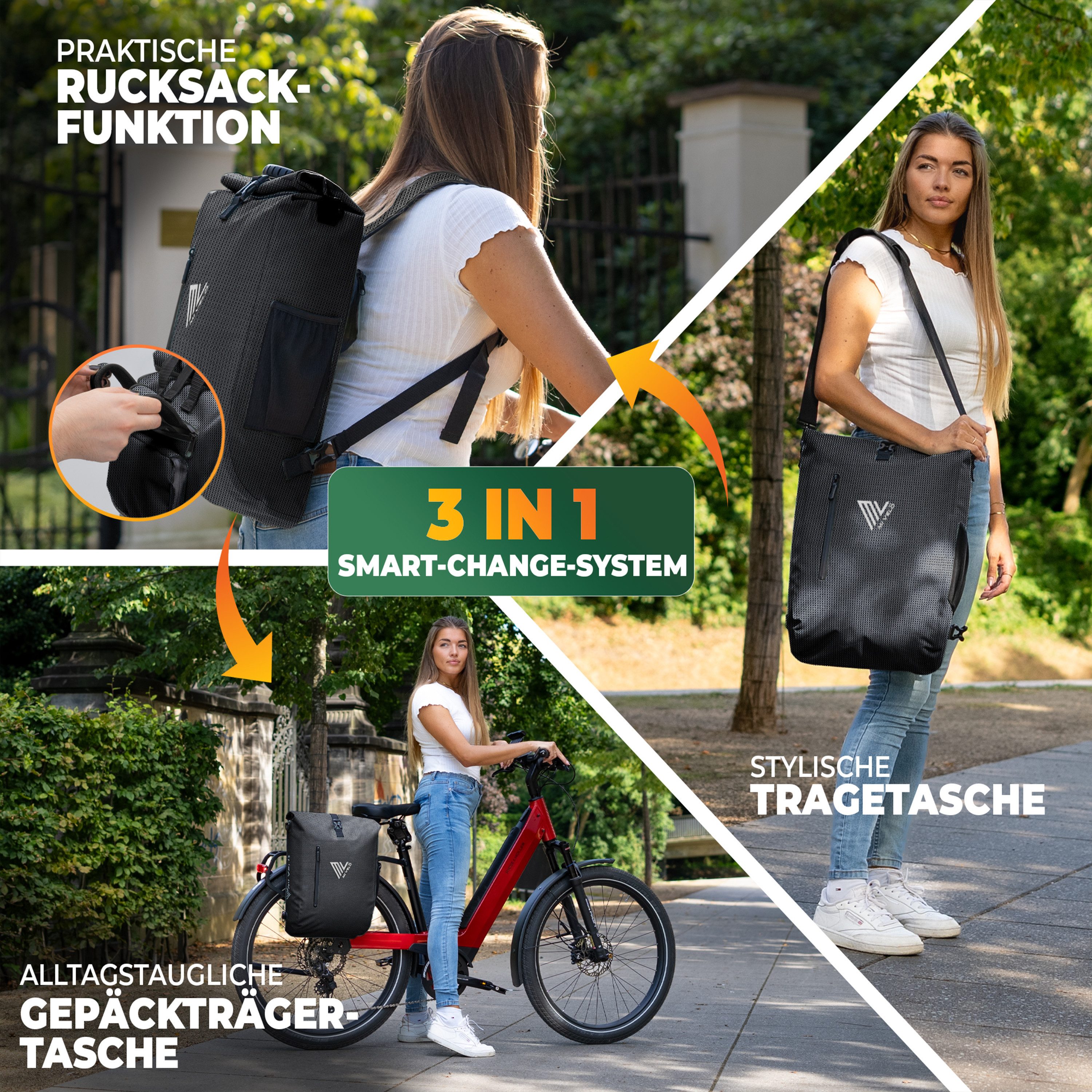 MIVELO Fahrradtasche 3in1 Gepäckträgertasche, Rucksack für Fahrrad Gepäckträger wasserdicht, 20L Volumen