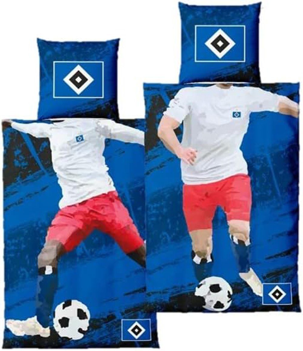 HSV Wendebettwäsche Bettwäsche Spieler, Baumwolle, 100% Baumwolle, Deckenbezug mit unterschiedlicher Abbildungen eines Spielers auf jeder Seite