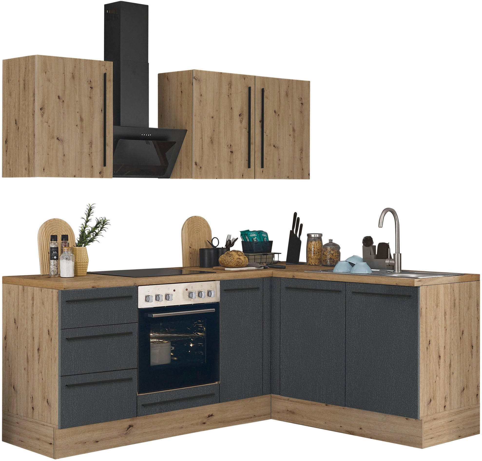 KOCHSTATION Winkelküche Florida, Stellbreite 210x165 cm, wahlweise mit E-Geräten, mit Softclose für Türen und Schubkästen