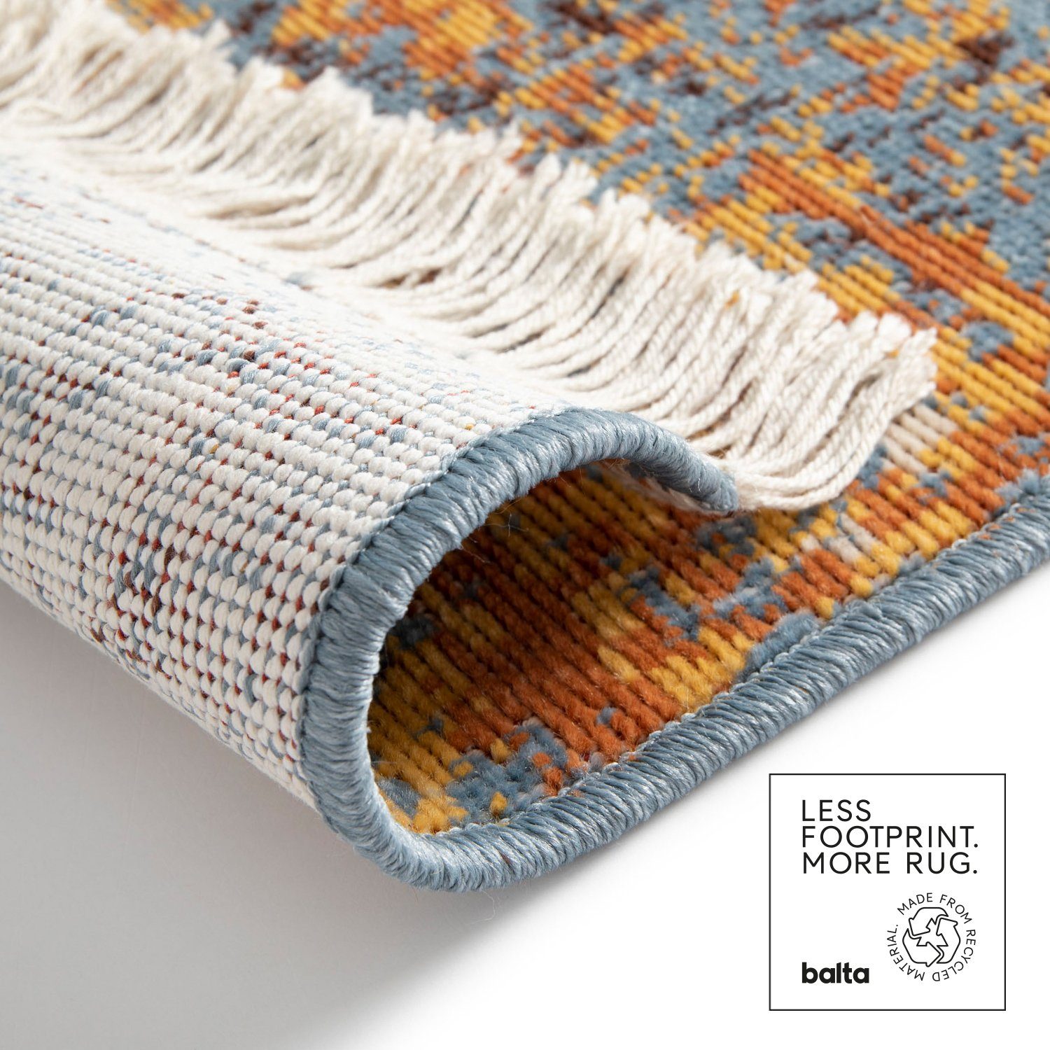 LUIS recycelte Blau-Orange Baumwolle Teppich Ethno-Stil flexibel für Kunstfaser, in 120x170cm, im DomDeco - Fransenteppich und faltbar Wohnzimmer/Schlafzimmer/Esszimmer, &