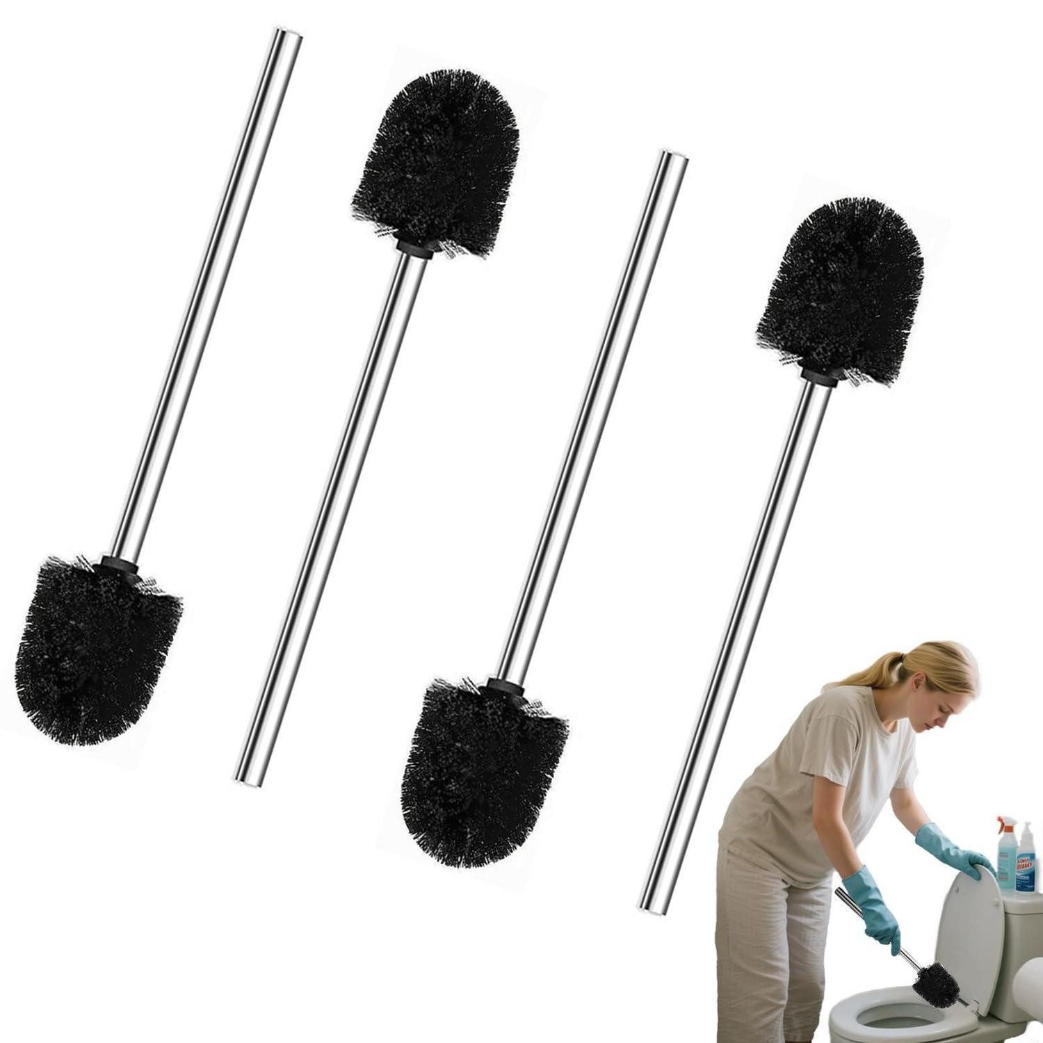 LuxusKollektion WC-Reinigungsbürste WC Bürste 4 Stück Schwarz Edelstahlgriff