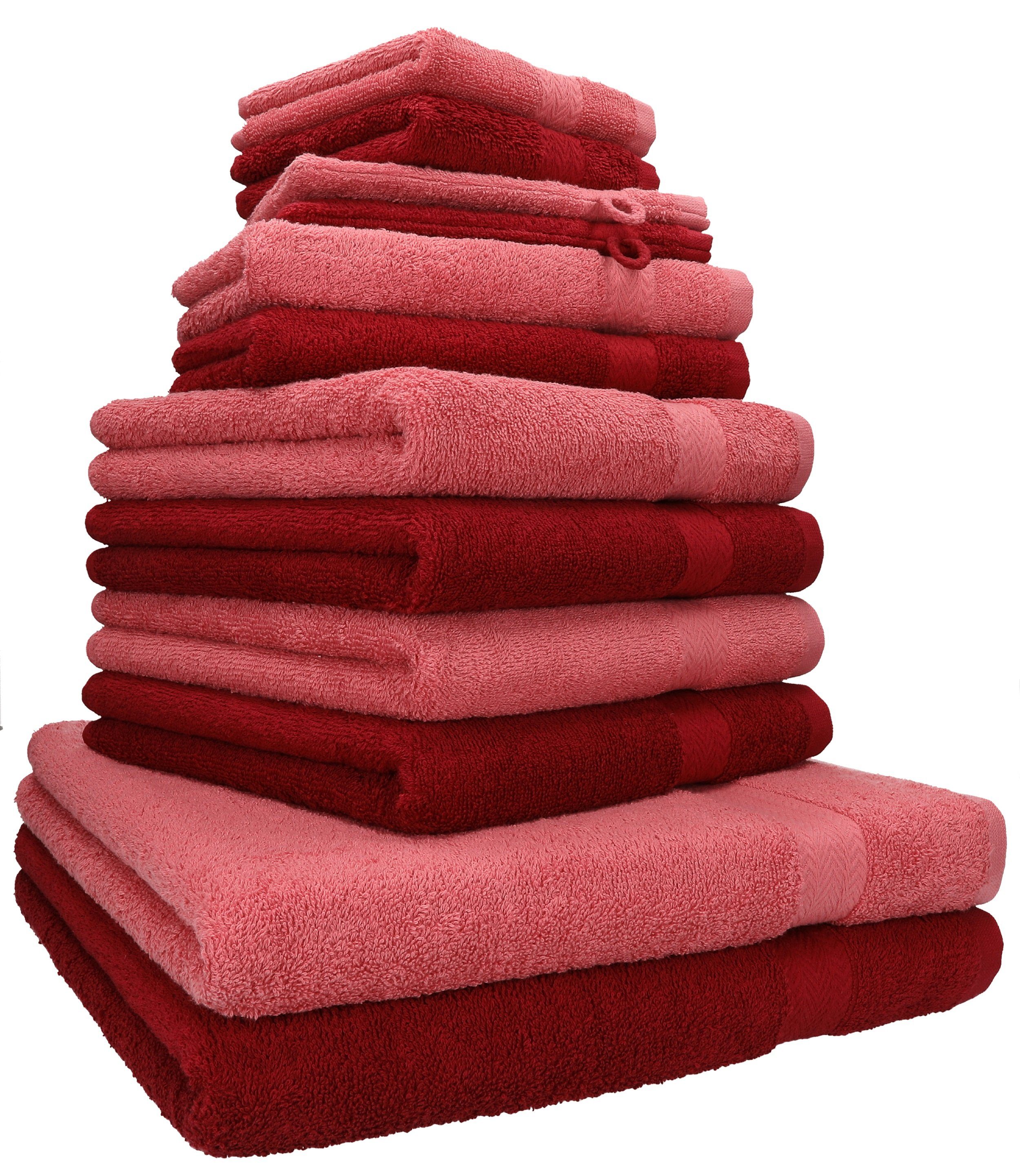 2 2 Baumwolle Farbe rubinrot/himbeere, (12-tlg) Set Handtuch 4 Seiftücher Waschhandschuhe 100% 2 Set Duschtücher Baumwolle, 2 Betz Gästetücher 12-tlg. 100% PREMIUM Handtücher Handtuch
