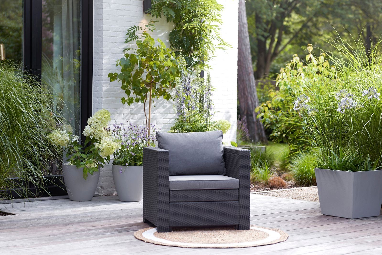 Keter Gartenlounge-Set Keter Sessel Provence Kissen in anthrazit