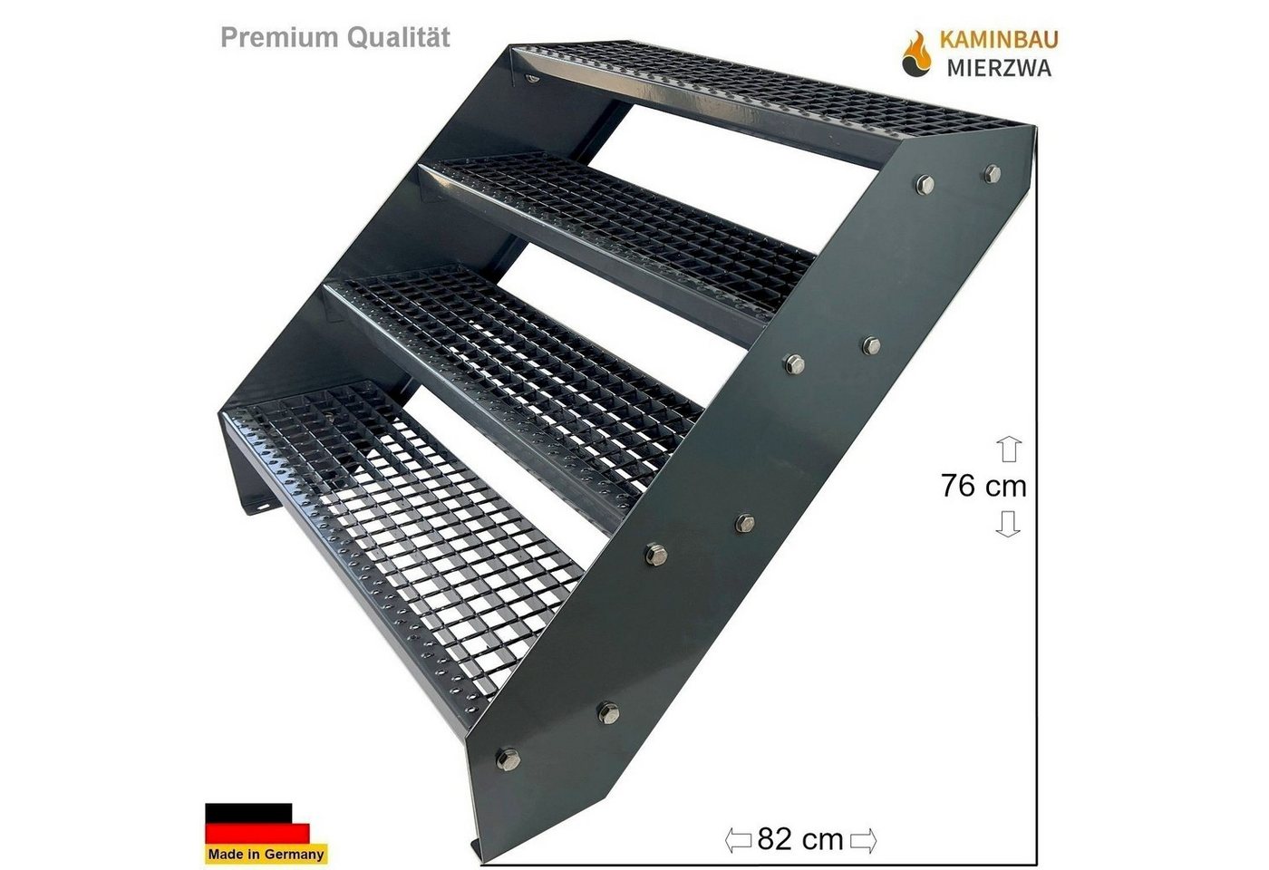 Thumbnail - Kaminbau Mierzwa Außentreppe Premium Treppe Komplett Anthrazit Höhe Verstellbar, für Geschosshöhen bis 76 cm, Stufen Git...