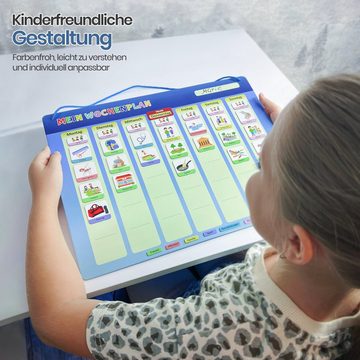 Likarto Magnettafel Magnetischer Wochenplaner für Kinder Montessori Planer mit 198 Magnete, Mit Kordel - Komplett beschreib- und abwischbar