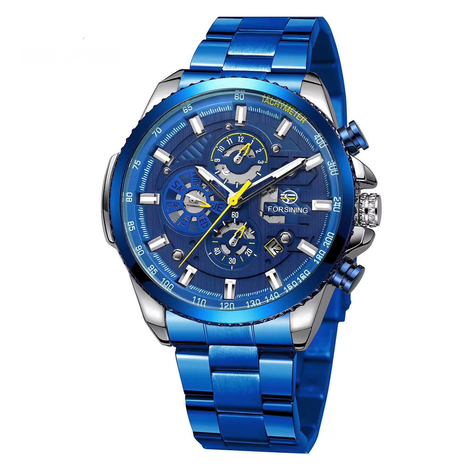 Rötting Design Automatikuhr Herrenuhr Armbanduhr Edelstahl blaues Ziffernblatt DATUM, Datum Wochentag Monats Anzeige