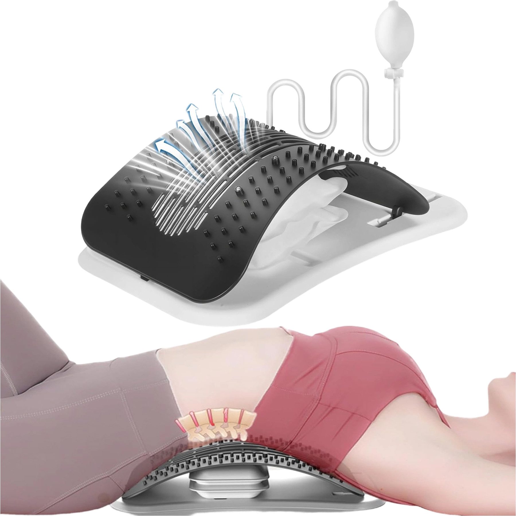 Mutig Rückentrainer Rückenmassagegerät Rückenstrecker, Verstellbare Lendenwirbelstütze, (Rückendehner für unteren und oberen Rücken, mit Massagepunkten), für Bandscheibenvorfall, Skoliose, Ischias