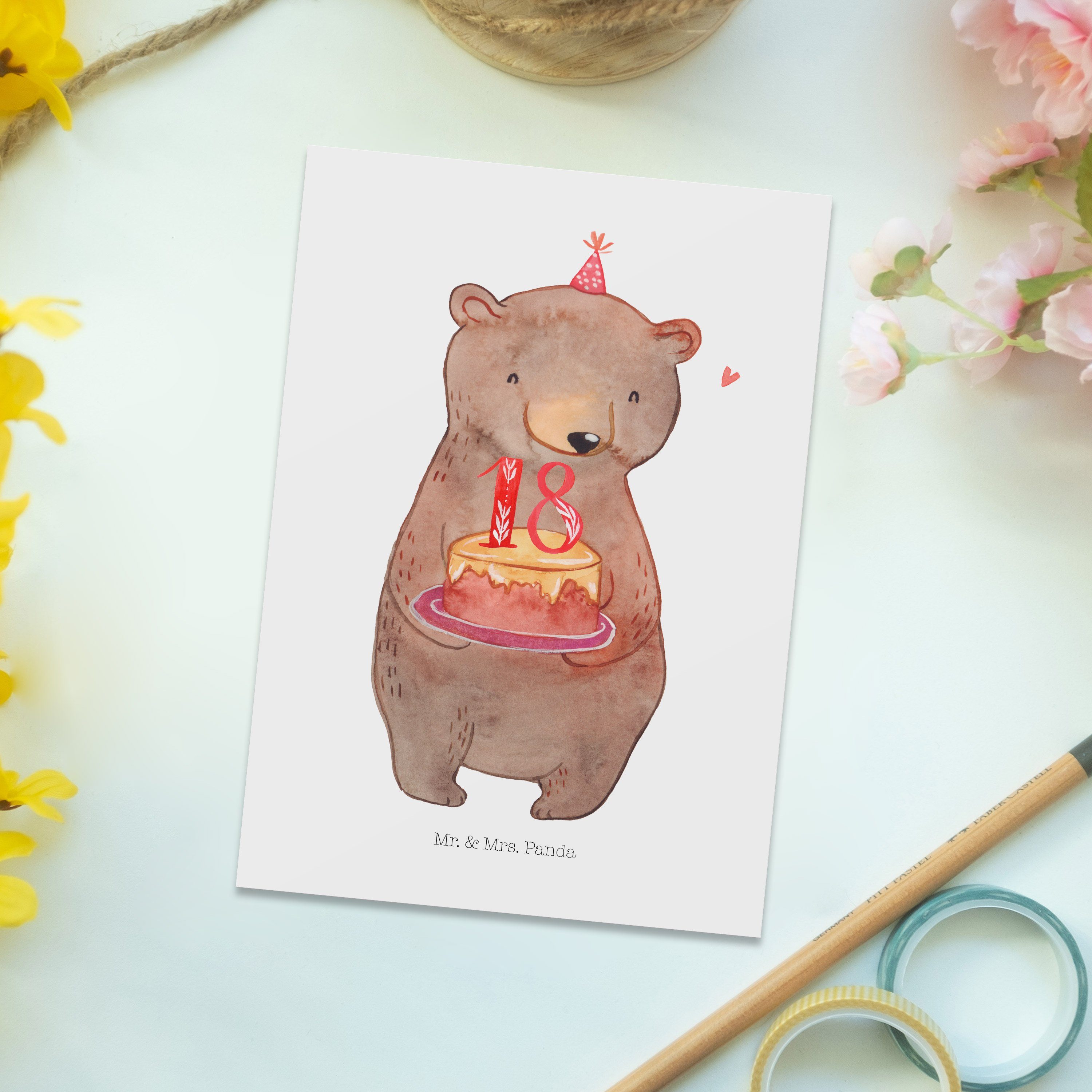 Mr. Geburtstag Panda Feiern Torte Weiß - - Mrs. Geschenk, 18. & Geburtstagskarte, Bär Postkarte