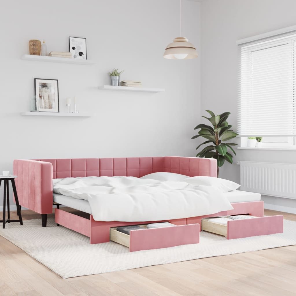 vidaXL Bett, Tagesbett Ausziehbar mit Schubladen Rosa 100x200 cm Samt günstig online kaufen