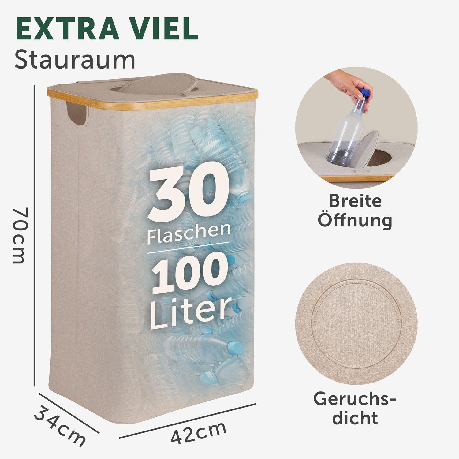 Blumtal Müllsackständer Pflandflaschen Sammelbehälter, Leergut Organizer mit Loch, in 100L oder 150L, waschbar, tropfsicher