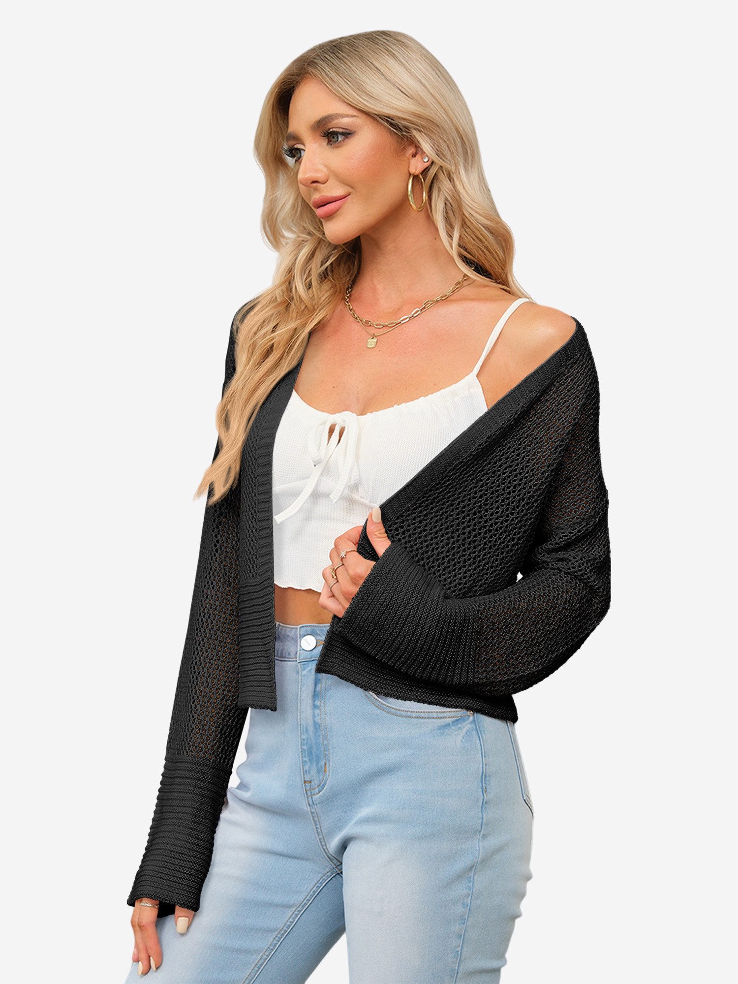 Imily Bela Cardigan Damen Kurzer Strickcardigan (Packung, 1-tlg., 1per-Pack) in Unifarbe – Bild 4 von 5