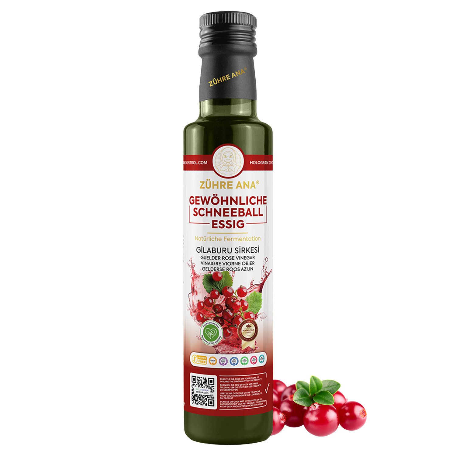 Zühre Ana® Essig Gewöhnliche Schneeball Essig–Natürlich fermentiert mit fruchtigem Arom, 500 ml, Natürlich fermentiert – fruchtig und aromatisch