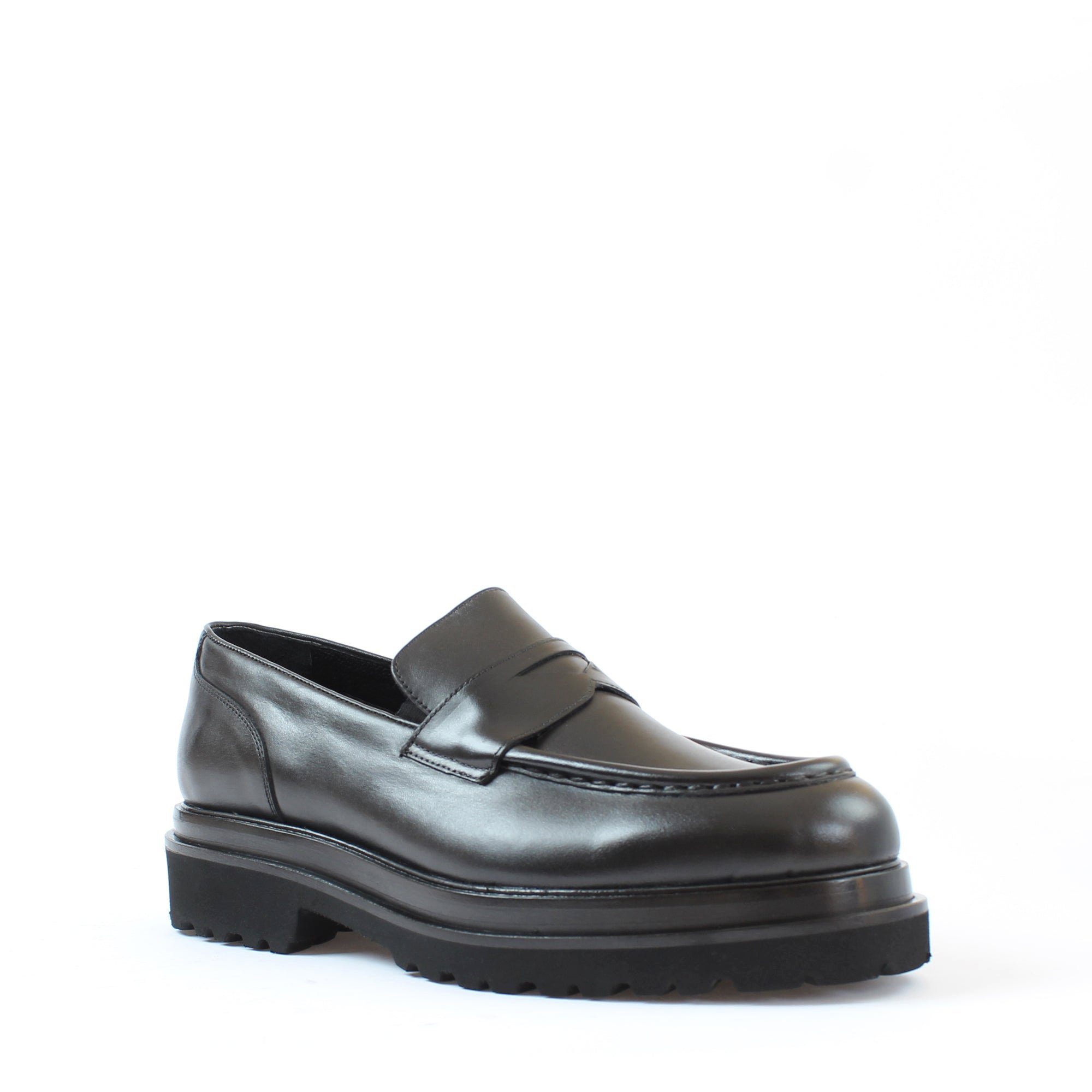 Celal Gültekin Leder-Loafer Slip-On Plateau Blockabsatz Glattleder Business Herren Loafer Glattleder, Echtleder-Futter, Plateau-EVA-Sohle, Schwarz, 44