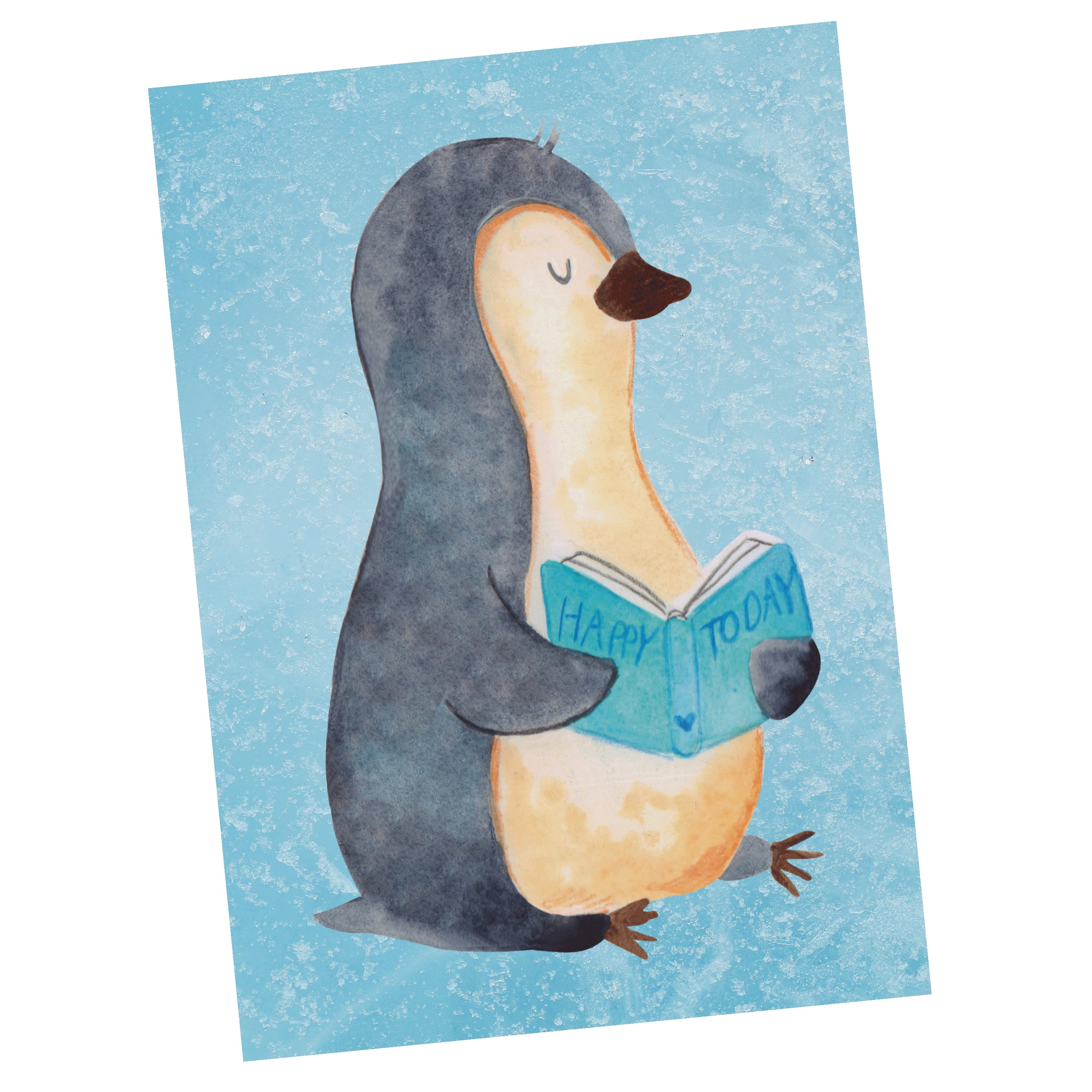 Mr. & Mrs. Panda Postkarte Pinguin Buch - Eisblau - Geschenk, Grußkarte, Nichtstun, Faulenzen, F