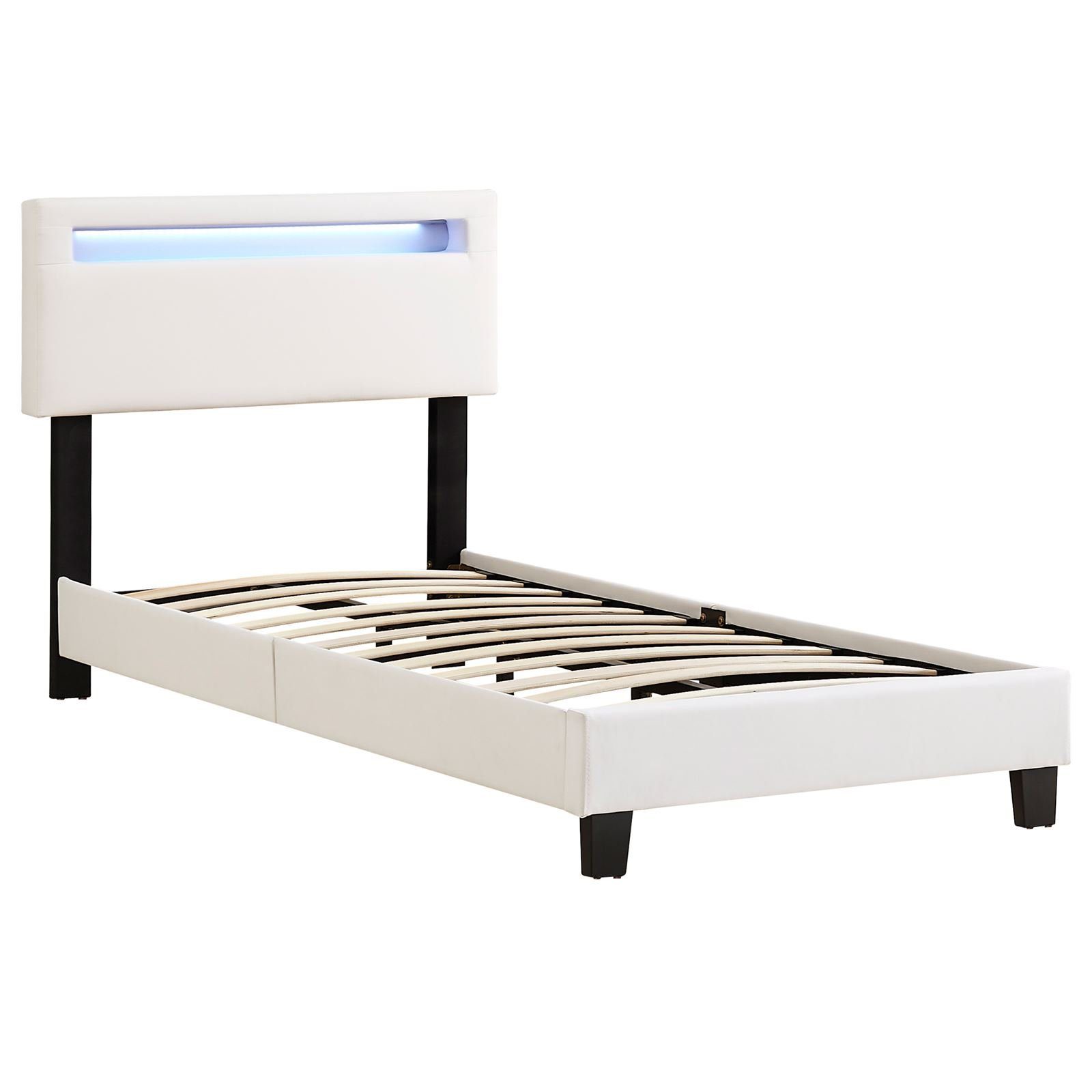 CARO-Möbel Polsterbett BENITO, Polsterbett 90x200 cm Einzel Jugend Bett mit Kunstleder & LED Beleucht