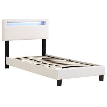 CARO-Möbel Polsterbett BENITO, Polsterbett 90x200 cm Einzel Jugend Bett mit Kunstleder weiß & LED Bel