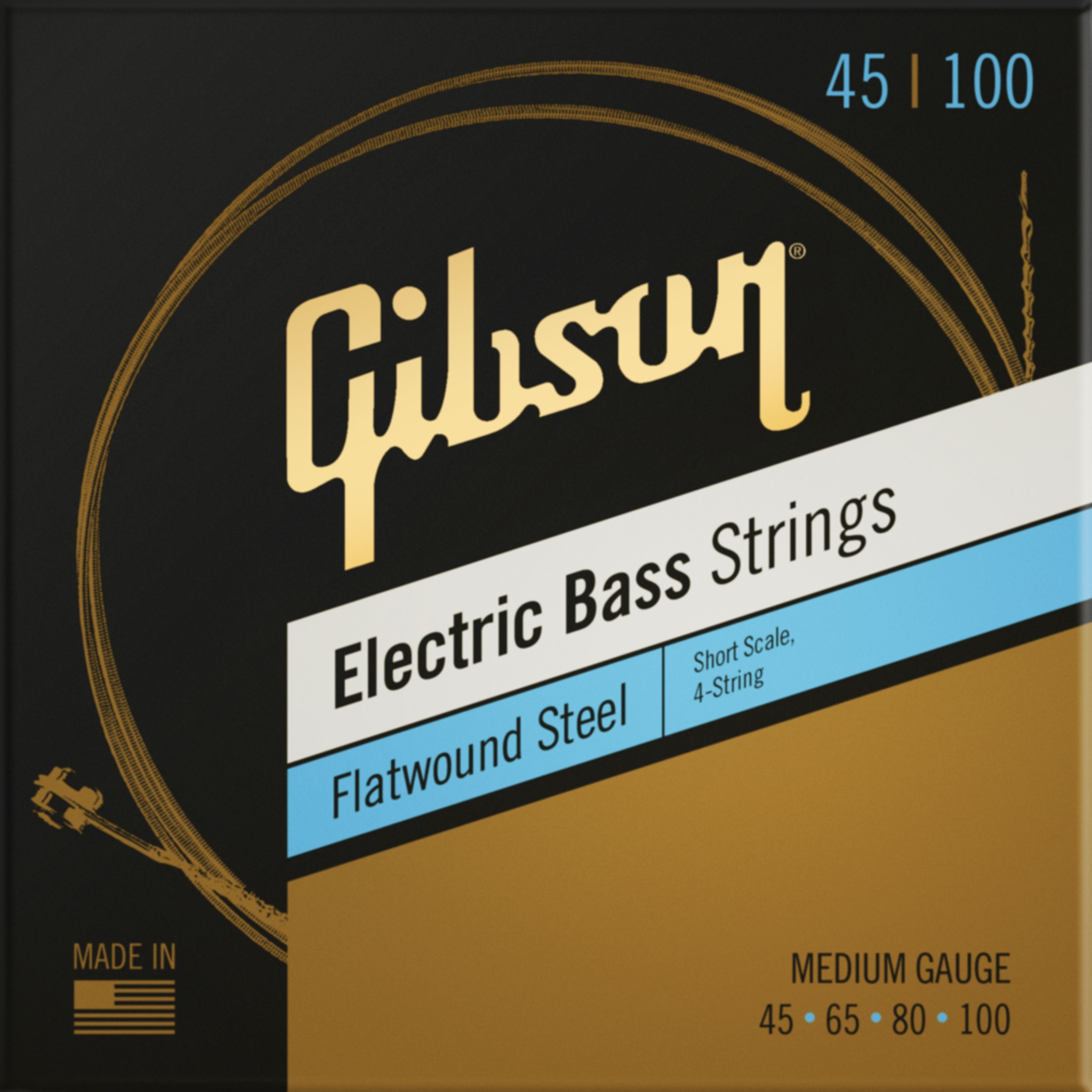 Gibson Saiten, Flatwound Electric Bass Strings Short Scale Medium Gauge -