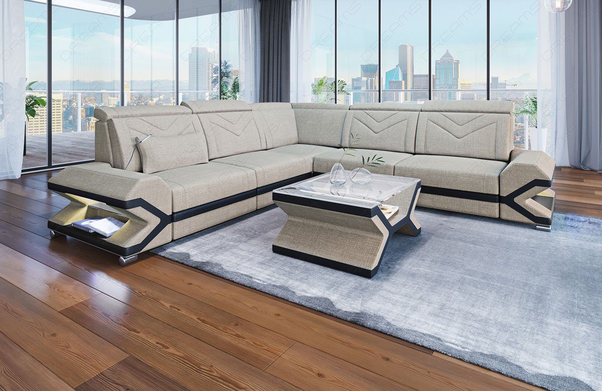Sofa Dreams Ecksofa Stoffsofa Couch Stoff Sorrento L Form Polstersofa, mit LED, ausziehbare Bettfunktion, Designersofa