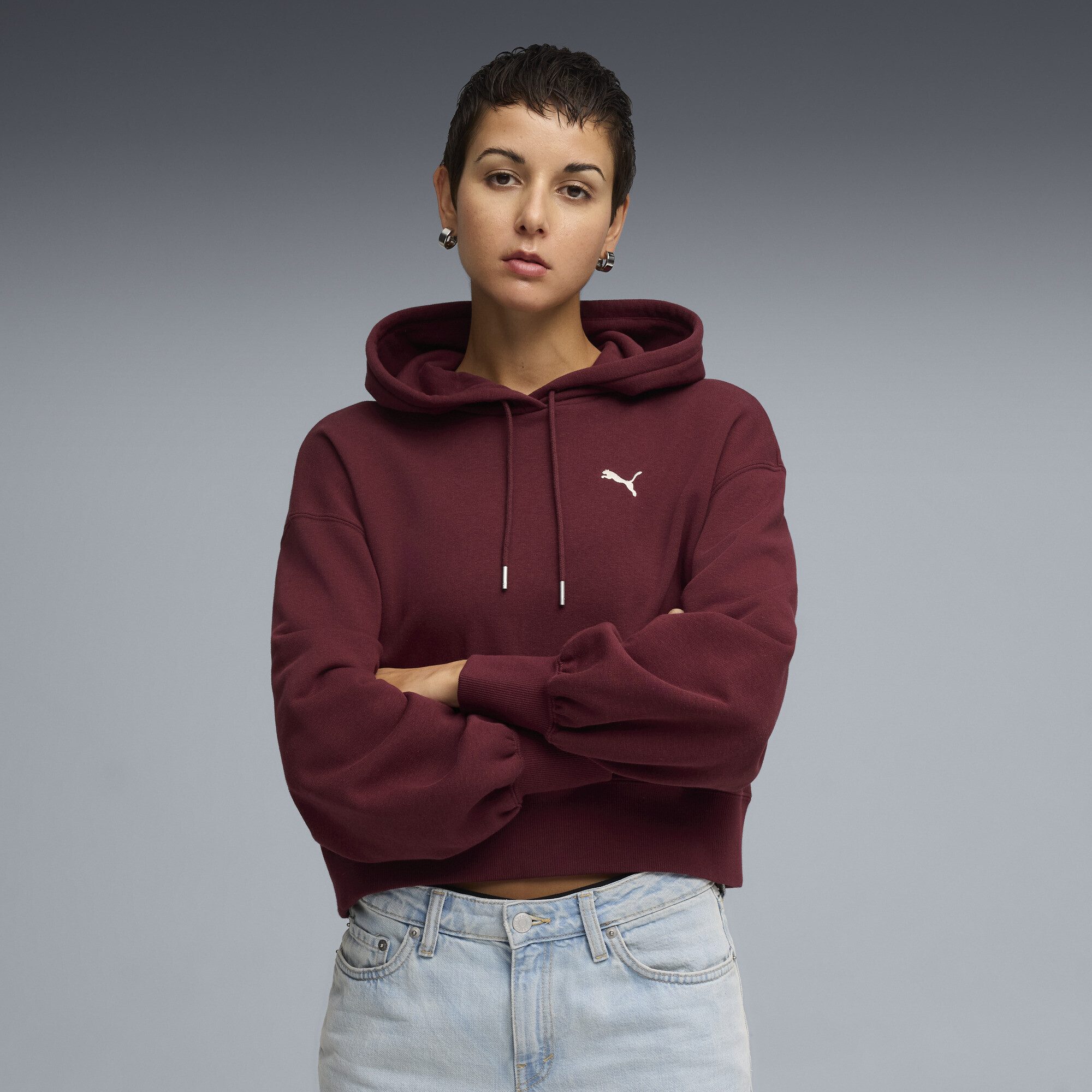 PUMA Hoodie WARDROBE ESS Kurzer Relaxed Fit Hoodie Damen günstig online kaufen