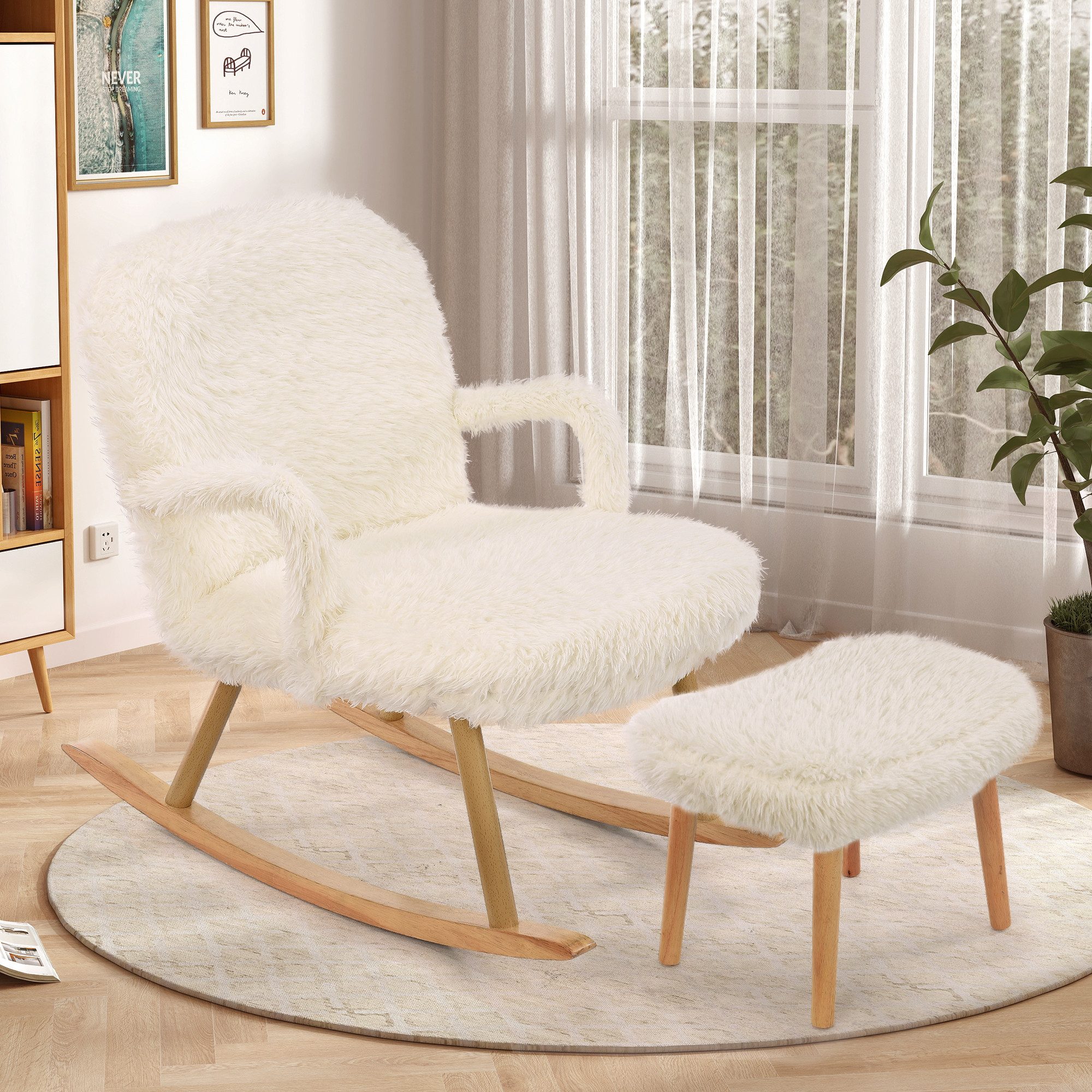 FUROKOY Schaukelstuhl Schaukelsessel Relaxsessel mit Hocker,Stillsessel günstig online kaufen