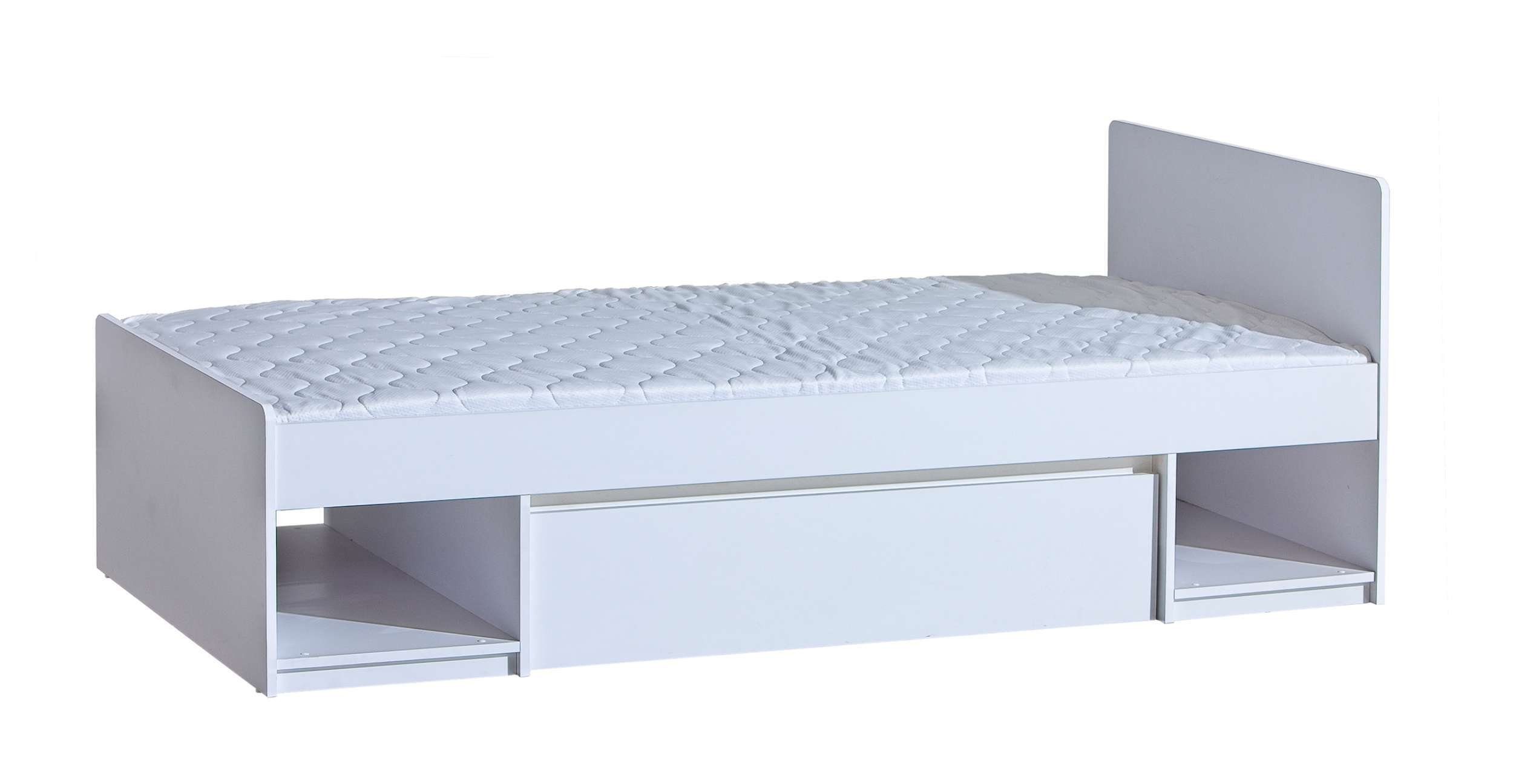 Stylefy Jugendbett Arcola (Schlafzimmerbett, Bett), 90x200 cm, mit Schublade und 2 Fächern, Spanplatte, Modern Design, für Jugend Weiß
