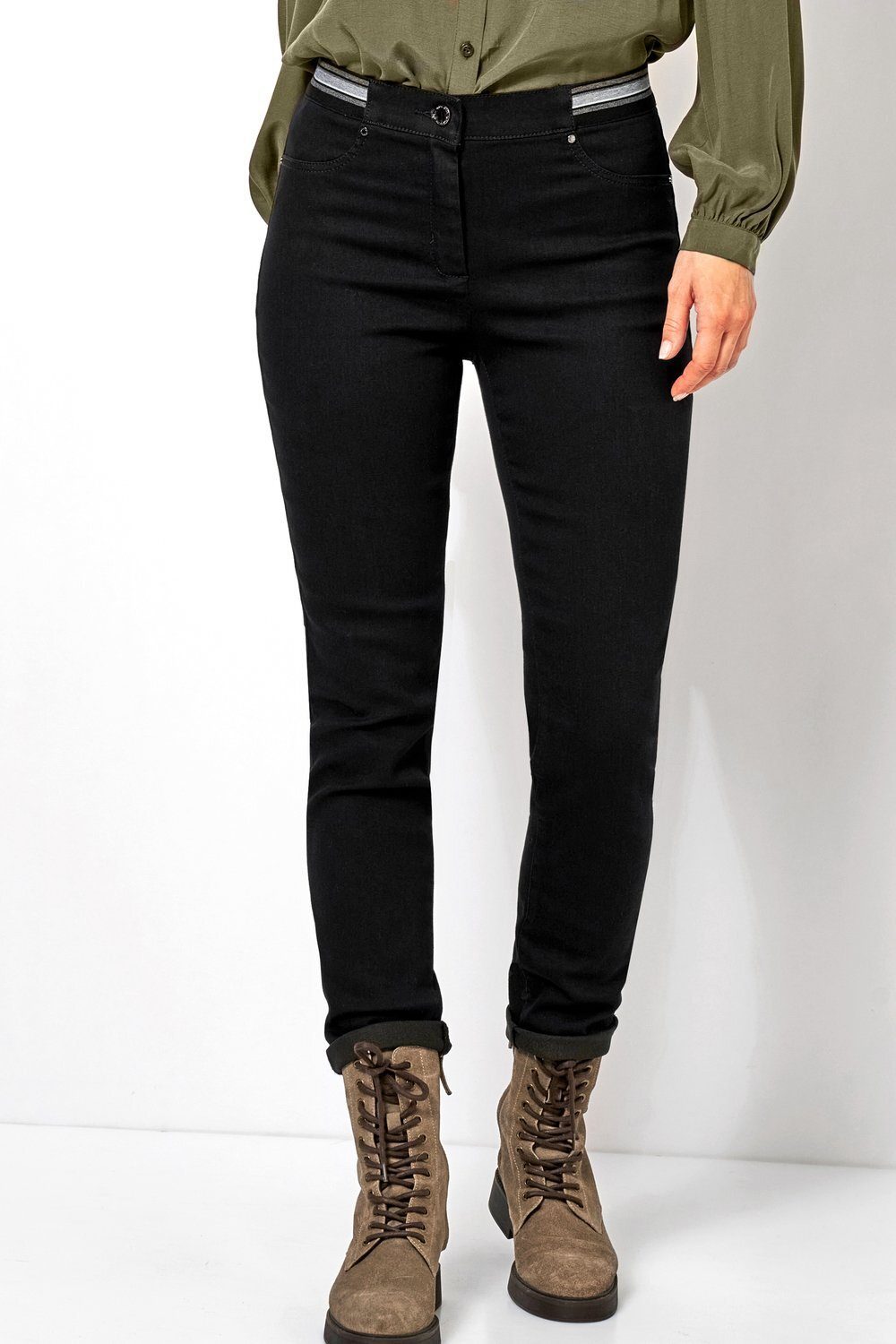TONI Ankle-Jeans Jenny mit gestreiftem Gummizug schwarz - 089