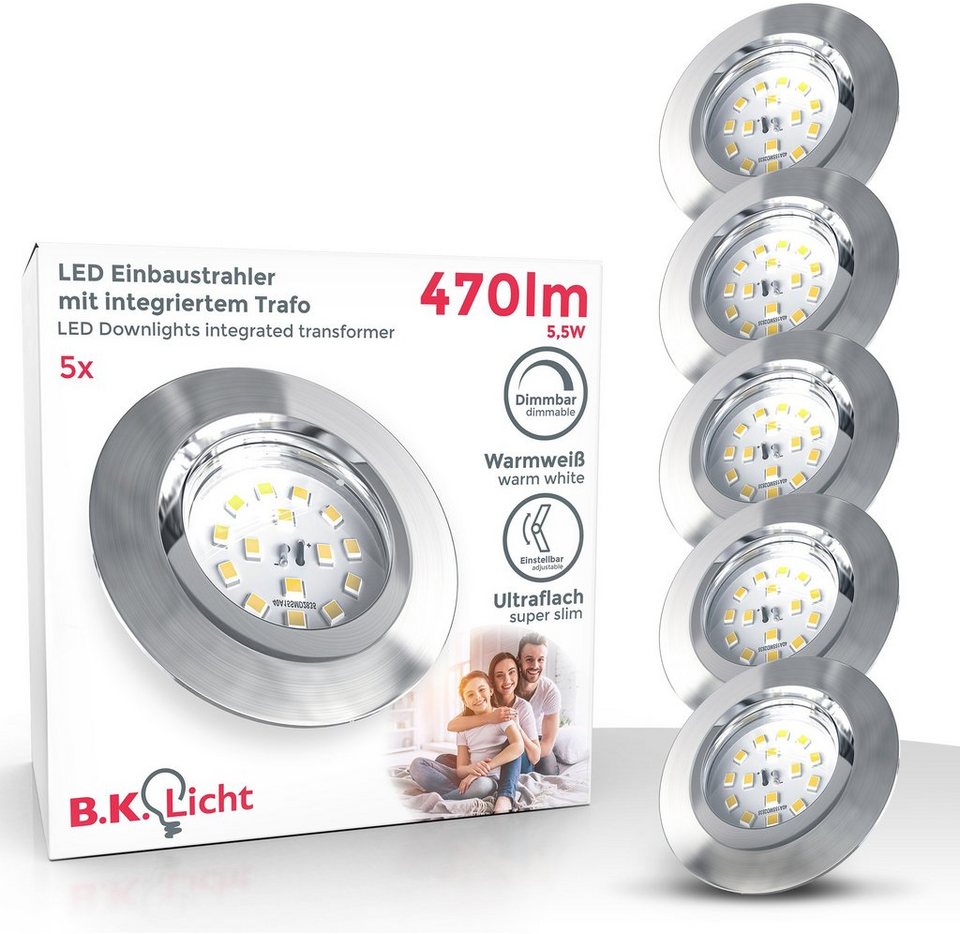 B.K.Licht LED Einbauleuchte, LED fest integriert, Warmweiß, LED  Einbaustrahler, dimmbar, 3-stufig, Wandschalter, schwenkbar