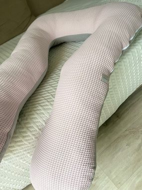 Loolay Stillkissen Schwangerschaftskissen Seitenschläferkissen Stillkissen TYP A 330cm, Attmungsaktive WAFFELPIQUE + GLATT Baumwolle XXXL Lagerungkissen; MUSTER: Waffel ROSA/ Grau, LOOLAY® Stillkissen + Bezug, 100% Europäische Stoffe unf Kleinserien-Nähen