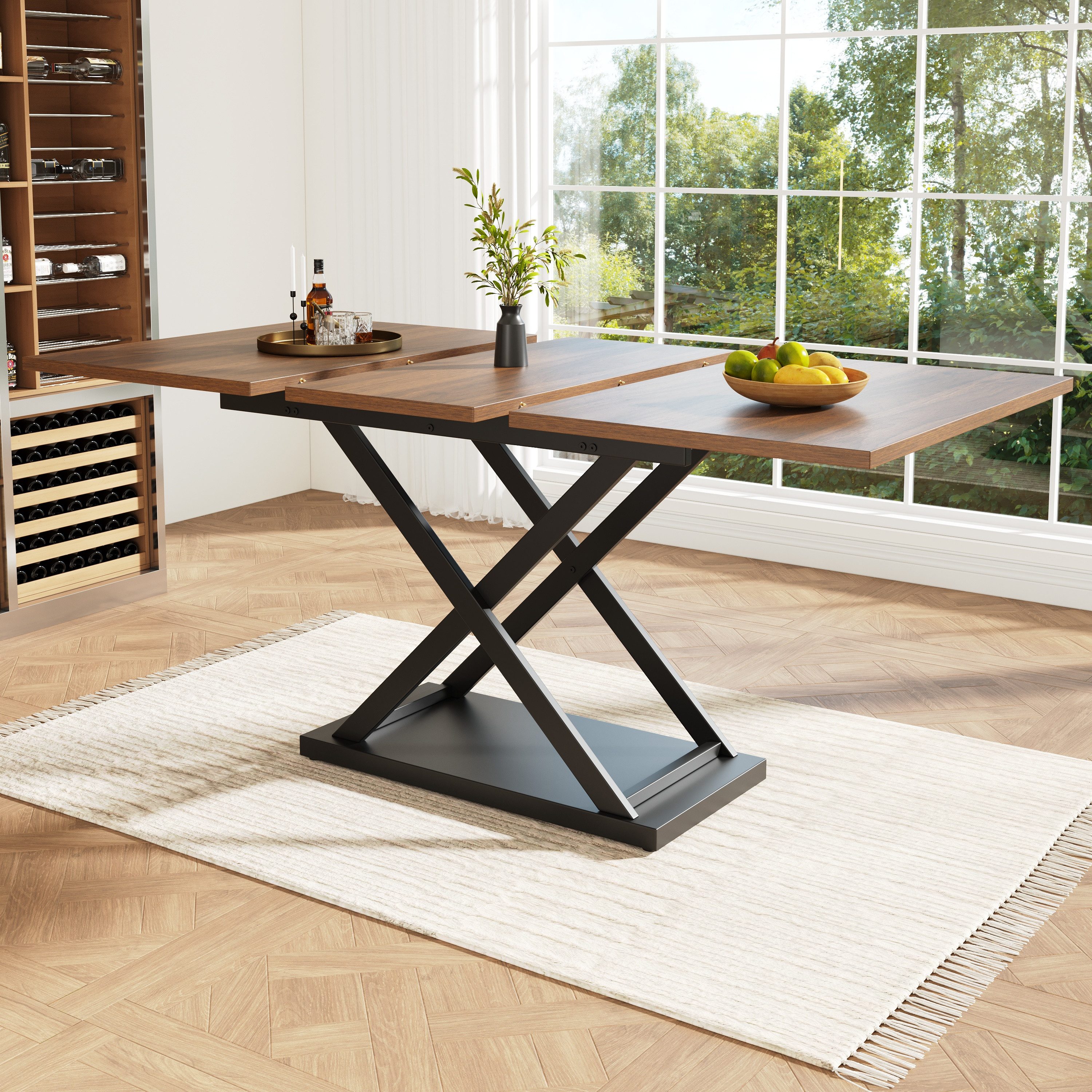 Flieks Esstisch (1-St., erweiterbar 120-160×80cm Tischplatte, für 4-8 Personen), ausziehbar Küchentisch rechteckig Schreibtisch, Eisenbeine