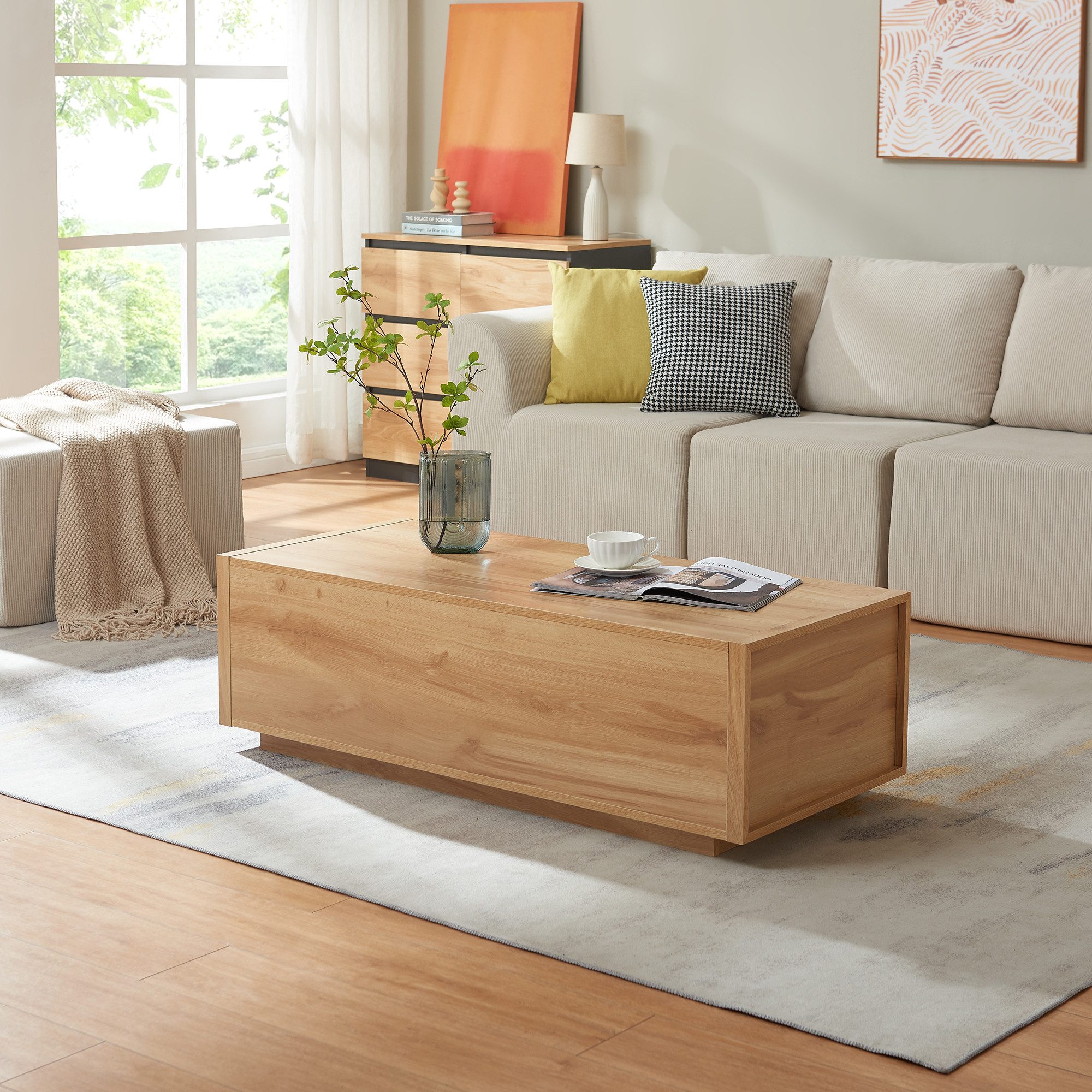 en.casa Couchtisch, »Turur« 104 x 50 x 40 cm mit 2 Schubladen rechteckig Eicheoptik