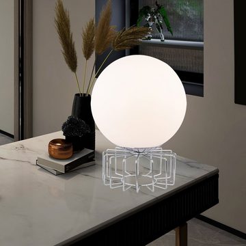 etc-shop LED Tischleuchte, Leuchtmittel inklusive, Warmweiß, Tisch Lampe Gitter Design chrom Retro Glas Kugel Leuchte opal weiß im