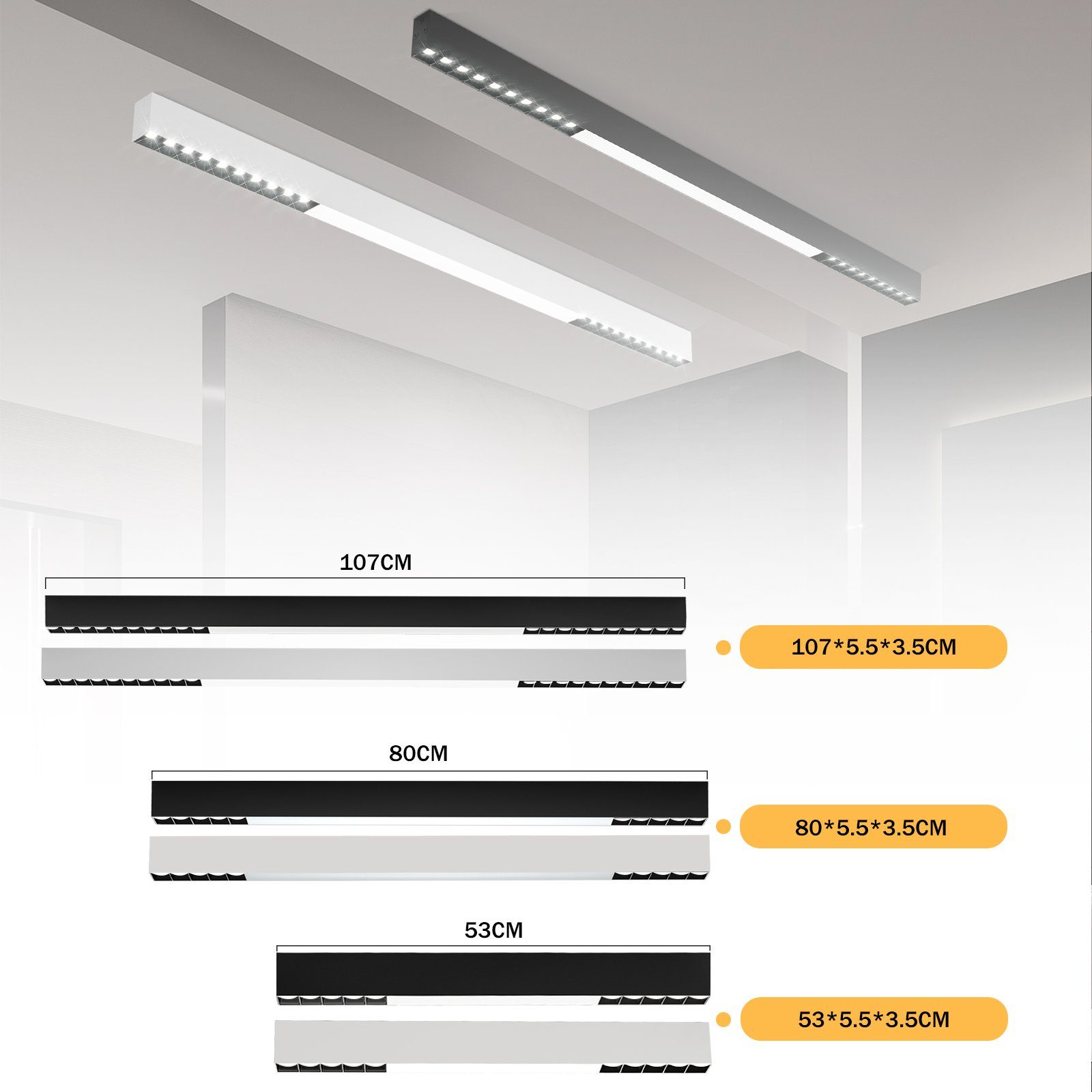 ZMH LED Deckenleuchte Modern 53cm 80cm 107cm für Schlafzimmer Arbeitzimmer, Tageslichtweiß, Deckenleuchte