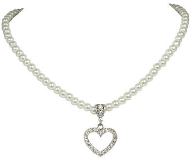 LUISIA® Perlenkette Perlencollier "Vika" mit Herzanhänger mit Swarovski® Kristallen - Wunderschöner Halsschmuck (inkl. Schmuckbox)