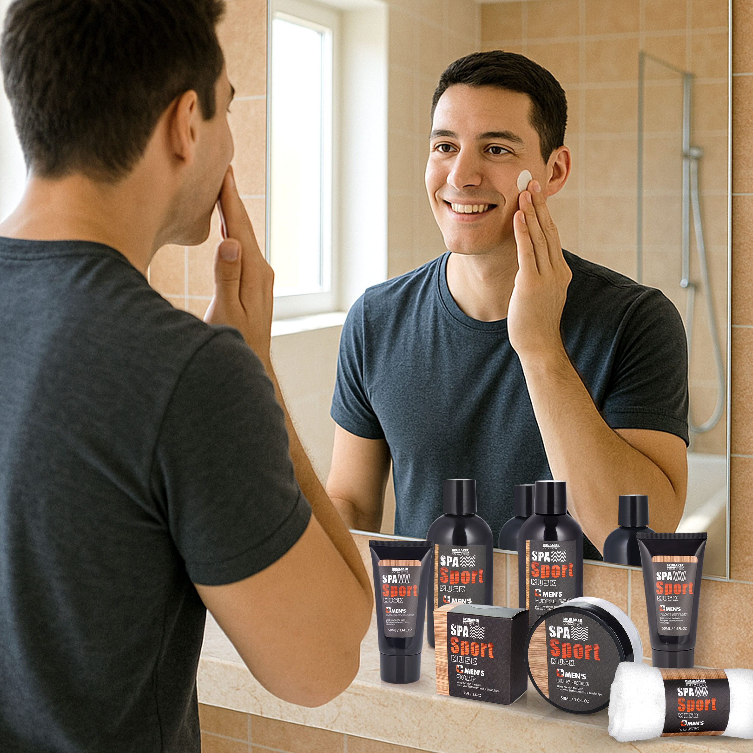 BRUBAKER Pflege-Geschenkset Dusch- und Badeset für Männer - Geschenk für Papa, Vatertagsgeschenk Pflegeset, 8-tlg., Herren Geschenkset in Werkzeugkasten, Pflegeset Spa Sport Musk