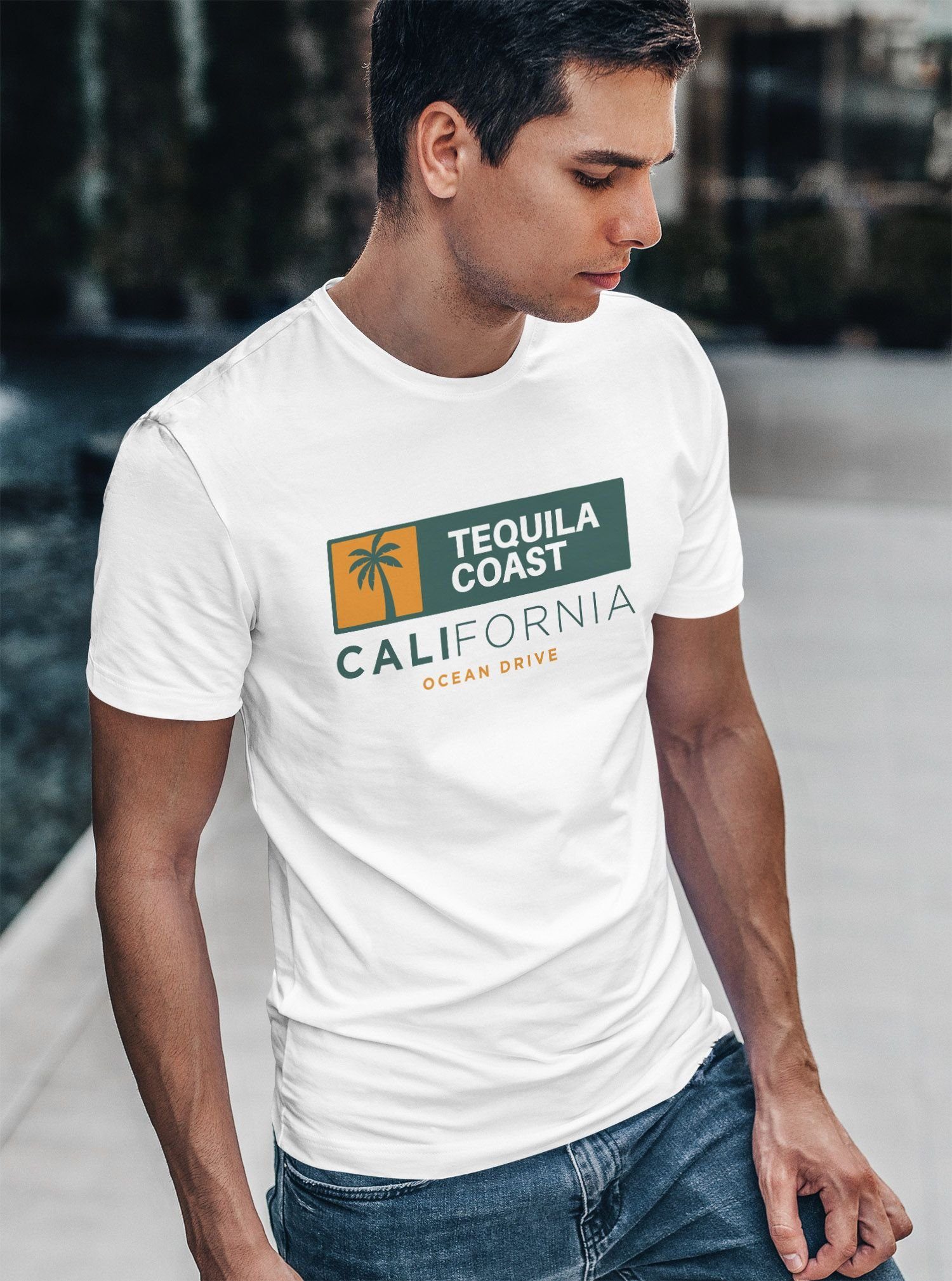 Neverless Print-Shirt Neverless® Herren T-Shirt Streetstyle Coast Fashion Print Drive Palme Sommer California mit Tequila Ocean