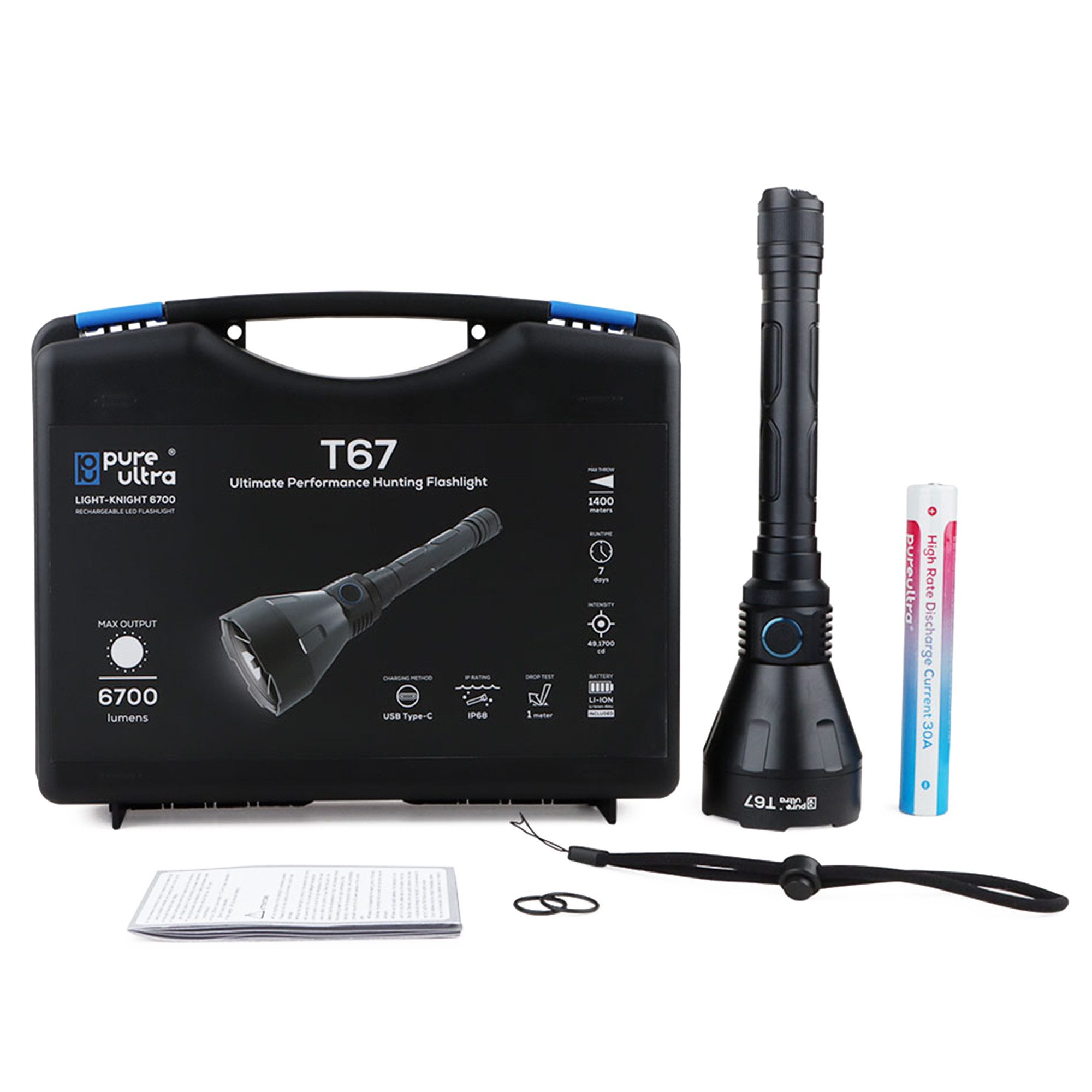 PureUltra LED Taschenlampe T67, 1400m Reichweite, 6700Lm, Search & Rescue, Farbfilter für Einsätze